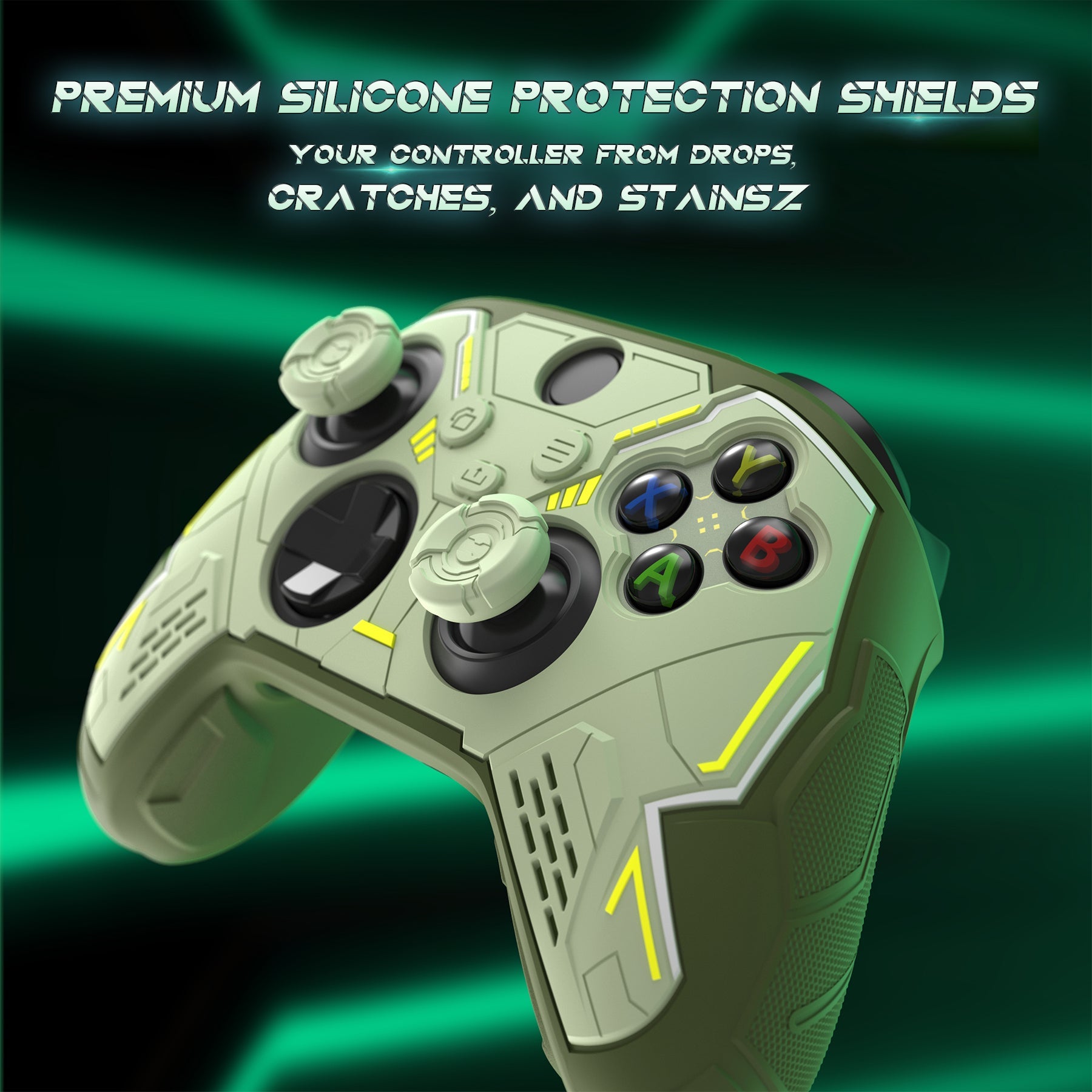 PlayVital Stellar Mecha Silicone Cover Skin for Xbox Series X/S Controller with Thumb Grips & Sticker, Anti-slip Grip Protector for Xbox Core Wireless Controller - Army Green & Sage Green PlayVital