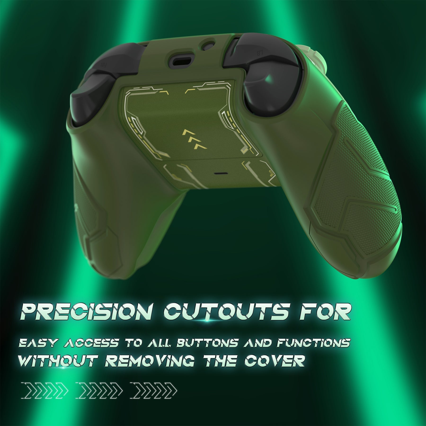 PlayVital Stellar Mecha Silicone Cover Skin for Xbox Series X/S Controller with Thumb Grips & Sticker, Anti-slip Grip Protector for Xbox Core Wireless Controller - Army Green & Sage Green PlayVital