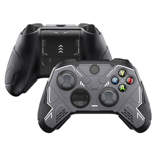 PlayVital Stellar Mecha Silicone Cover Skin for Xbox Series X/S Controller with Thumb Grips & Sticker, Anti-slip Grip Protector for Xbox Core Wireless Controller - Black & Gunmetal Gray PlayVital