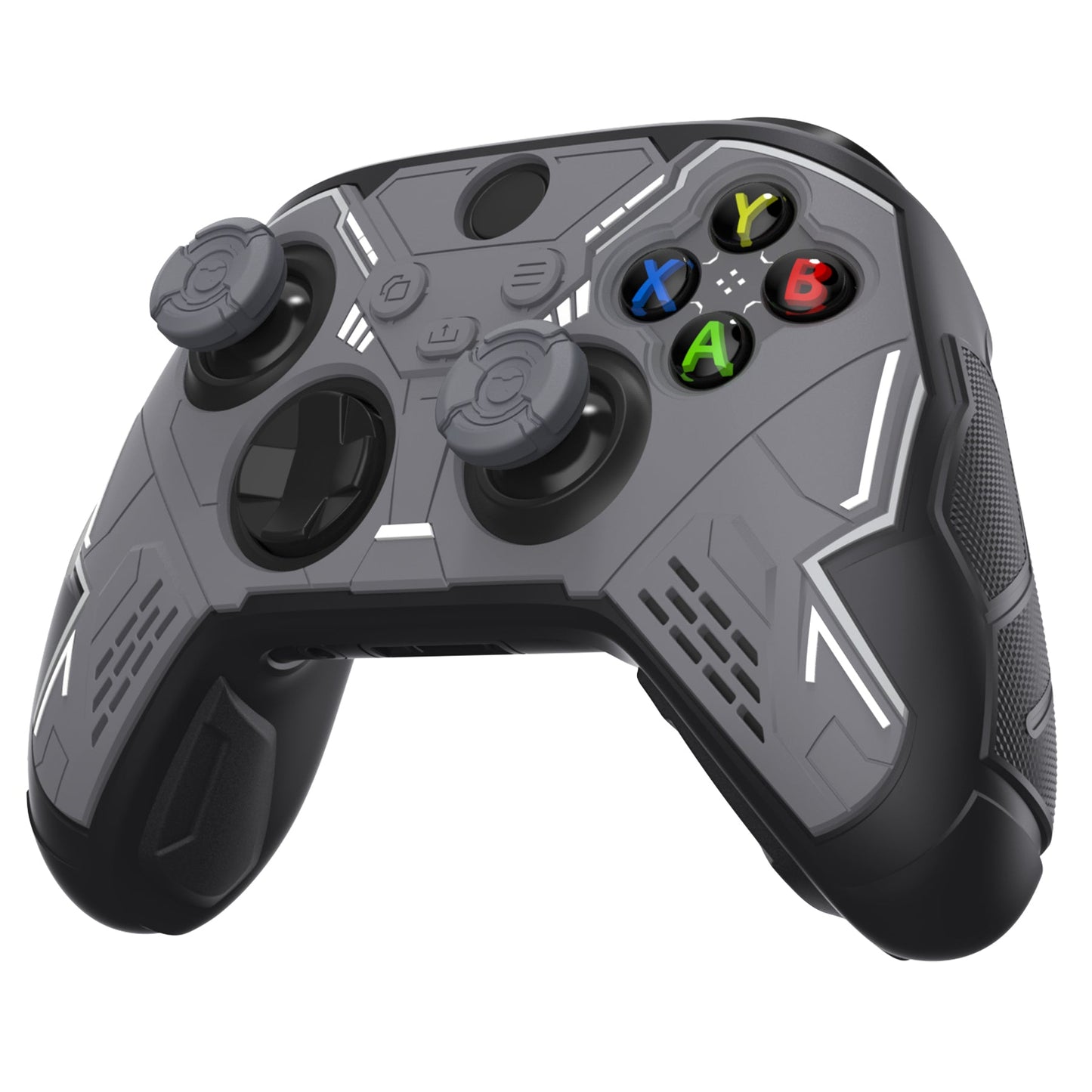 PlayVital Stellar Mecha Silicone Cover Skin for Xbox Series X/S Controller with Thumb Grips & Sticker, Anti-slip Grip Protector for Xbox Core Wireless Controller - Black & Gunmetal Gray PlayVital