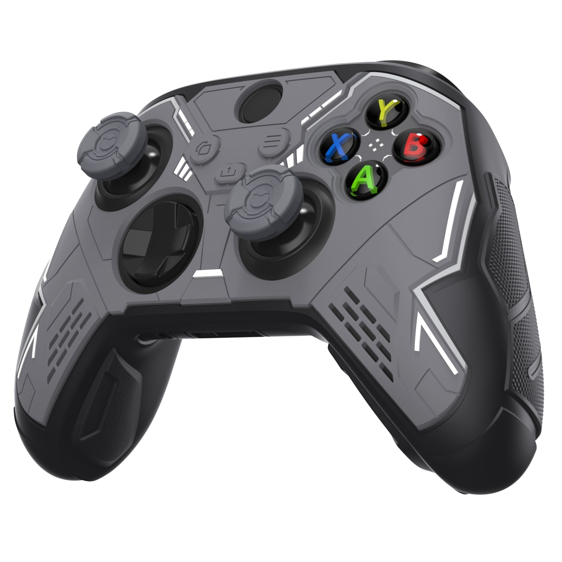 PlayVital Stellar Mecha Silicone Cover Skin for Xbox Series X/S Controller with Thumb Grips & Sticker, Anti-slip Grip Protector for Xbox Core Wireless Controller - Black & Gunmetal Gray PlayVital