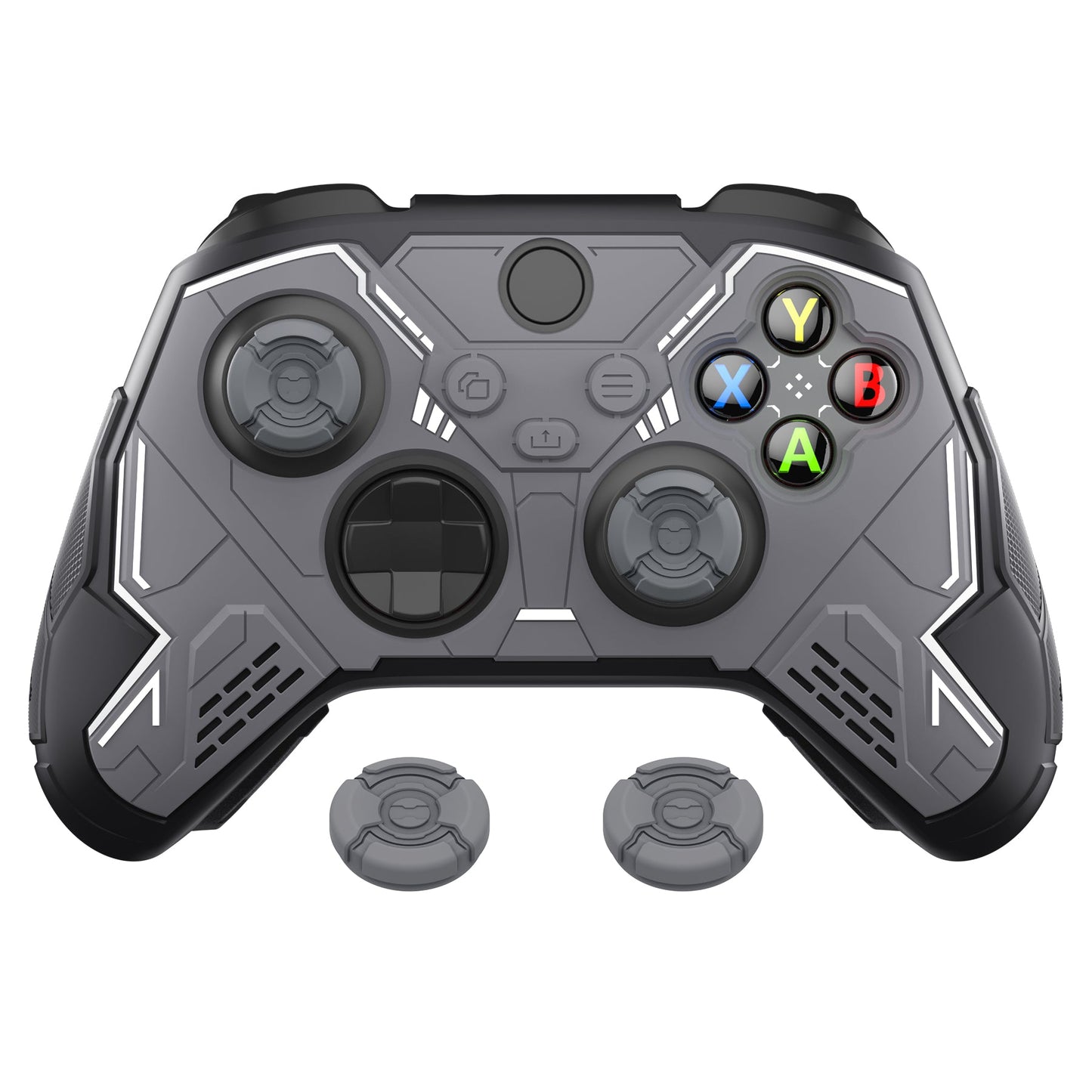 PlayVital Stellar Mecha Silicone Cover Skin for Xbox Series X/S Controller with Thumb Grips & Sticker, Anti-slip Grip Protector for Xbox Core Wireless Controller - Black & Gunmetal Gray PlayVital