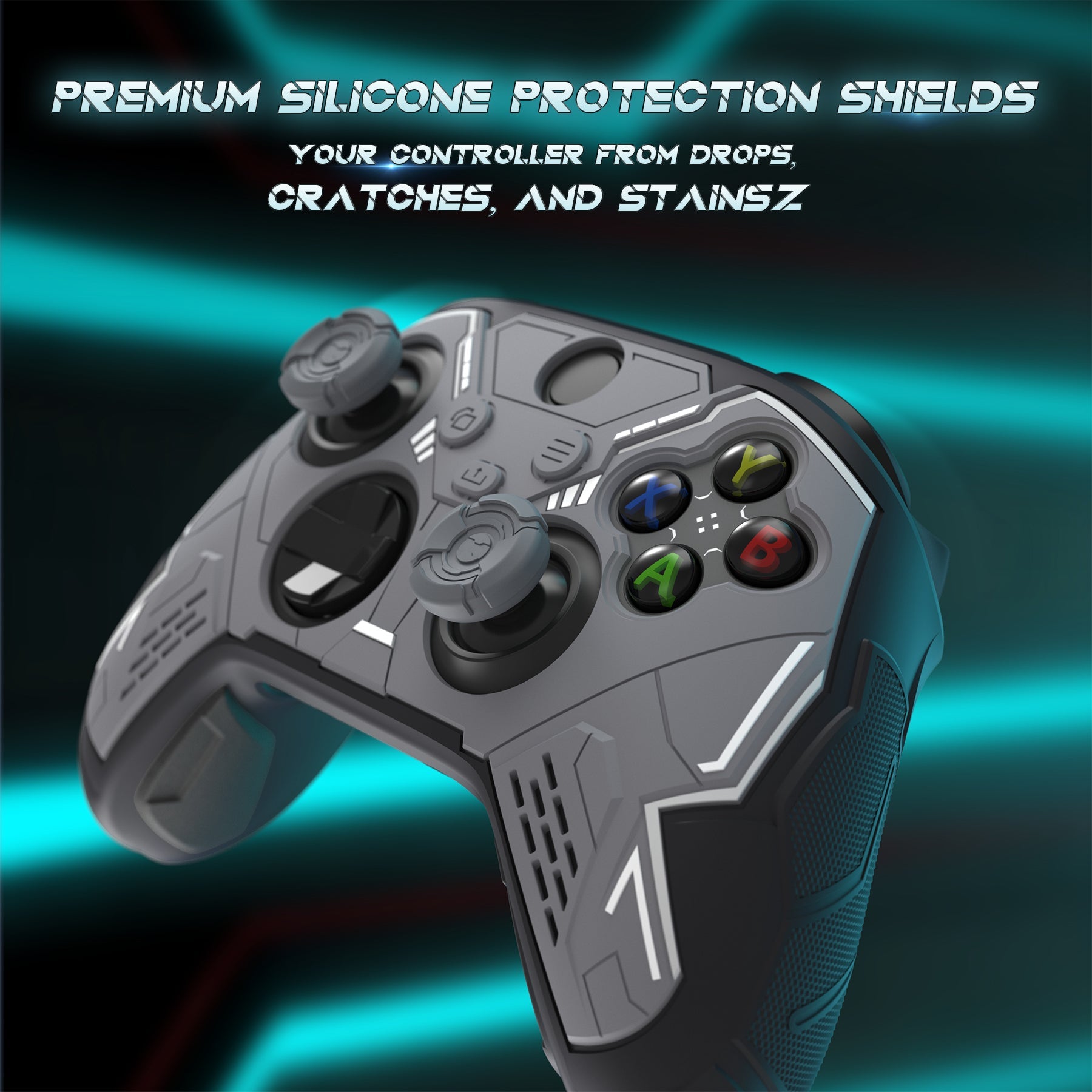 PlayVital Stellar Mecha Silicone Cover Skin for Xbox Series X/S Controller with Thumb Grips & Sticker, Anti-slip Grip Protector for Xbox Core Wireless Controller - Black & Gunmetal Gray PlayVital