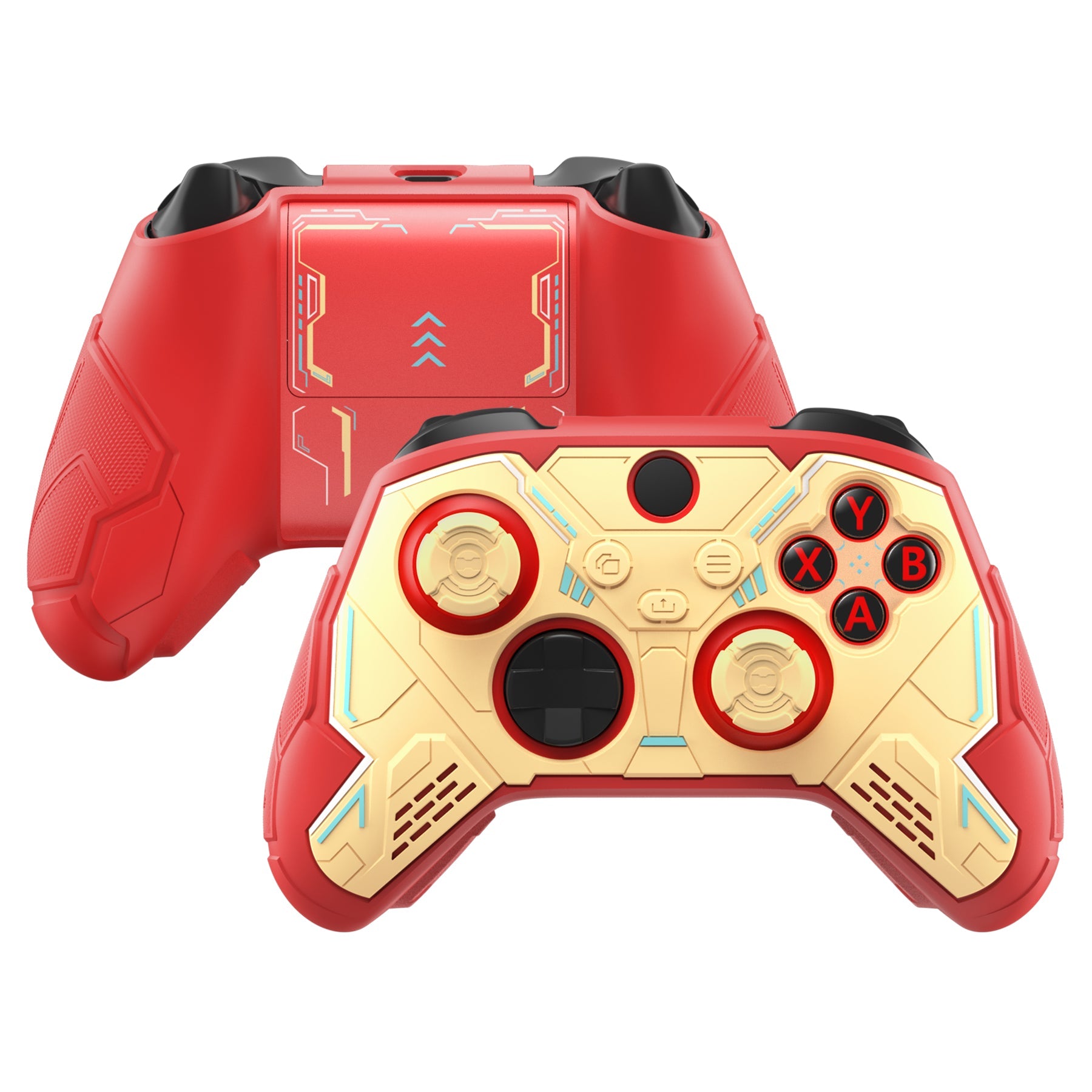 PlayVital Stellar Mecha Silicone Cover Skin for Xbox Series X/S Controller with Thumb Grips & Sticker, Anti-slip Grip Protector for Xbox Core Wireless Controller - Crimson Red & Iron Yellow PlayVital