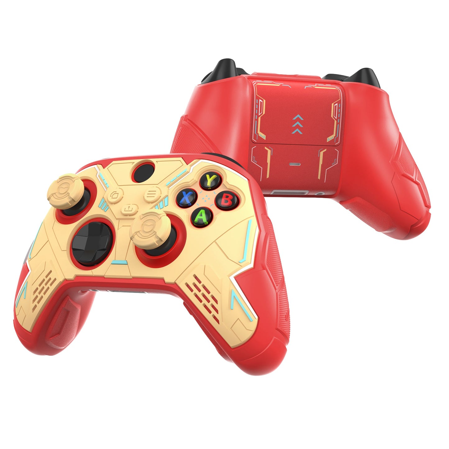 PlayVital Stellar Mecha Silicone Cover Skin for Xbox Series X/S Controller with Thumb Grips & Sticker, Anti-slip Grip Protector for Xbox Core Wireless Controller - Crimson Red & Iron Yellow PlayVital