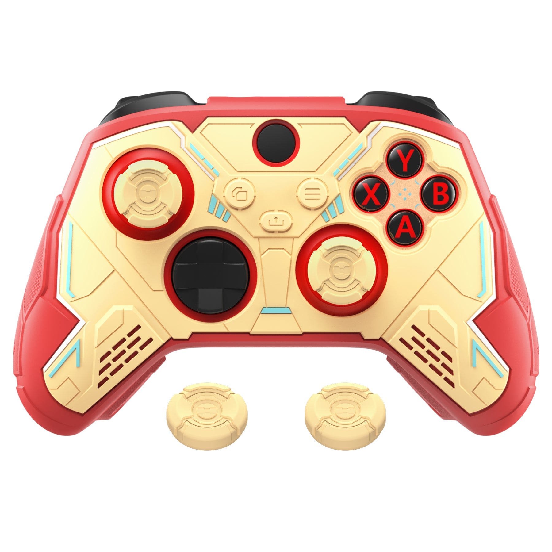 PlayVital Stellar Mecha Silicone Cover Skin for Xbox Series X/S Controller with Thumb Grips & Sticker, Anti-slip Grip Protector for Xbox Core Wireless Controller - Crimson Red & Iron Yellow PlayVital