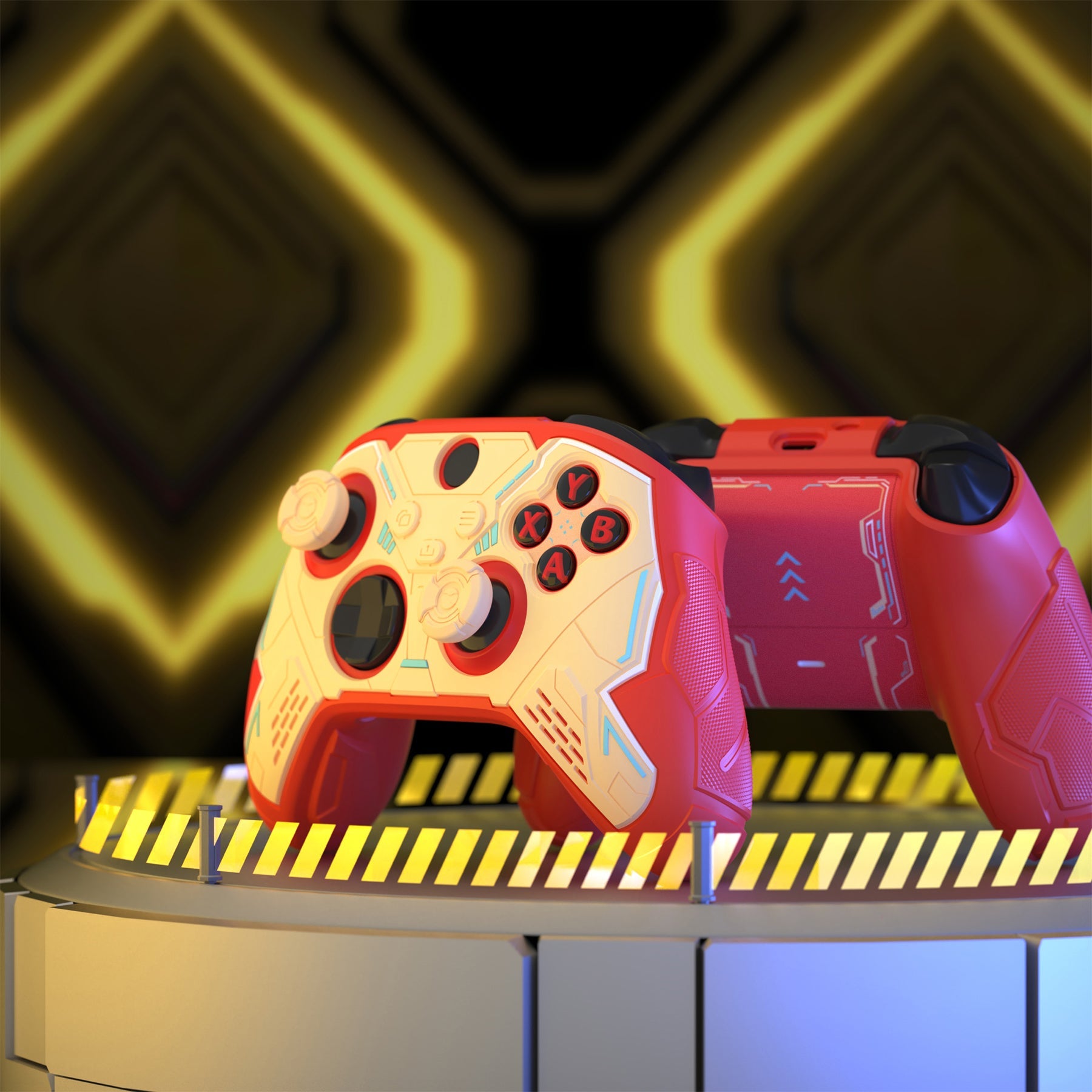 PlayVital Stellar Mecha Silicone Cover Skin for Xbox Series X/S Controller with Thumb Grips & Sticker, Anti-slip Grip Protector for Xbox Core Wireless Controller - Crimson Red & Iron Yellow PlayVital
