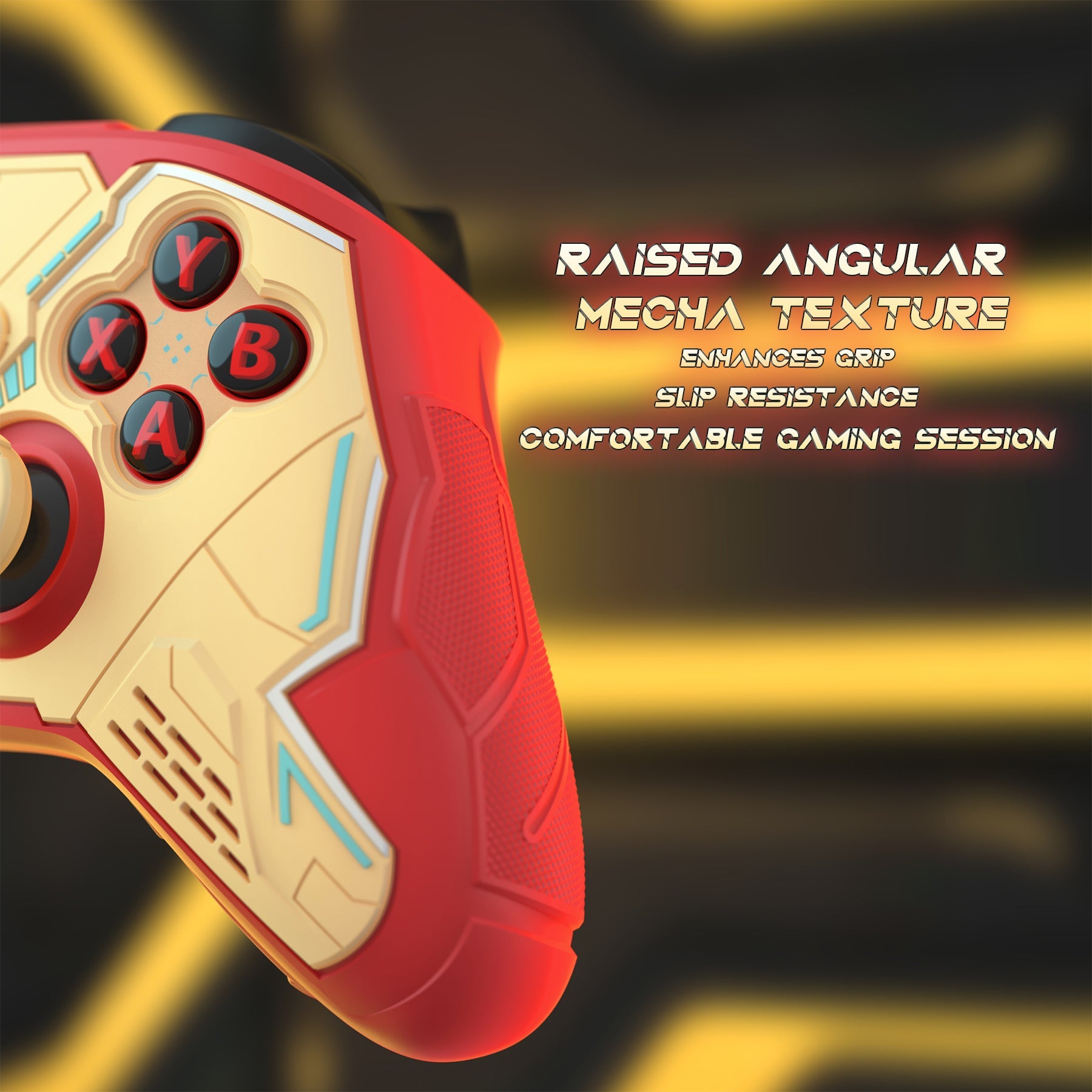 PlayVital Stellar Mecha Silicone Cover Skin for Xbox Series X/S Controller with Thumb Grips & Sticker, Anti-slip Grip Protector for Xbox Core Wireless Controller - Crimson Red & Iron Yellow PlayVital