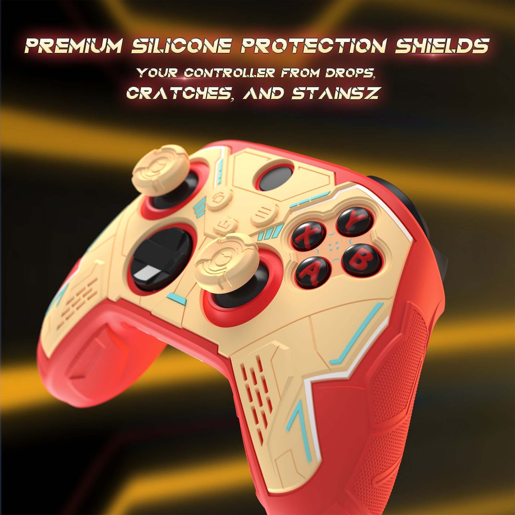 PlayVital Stellar Mecha Silicone Cover Skin for Xbox Series X/S Controller with Thumb Grips & Sticker, Anti-slip Grip Protector for Xbox Core Wireless Controller - Crimson Red & Iron Yellow PlayVital