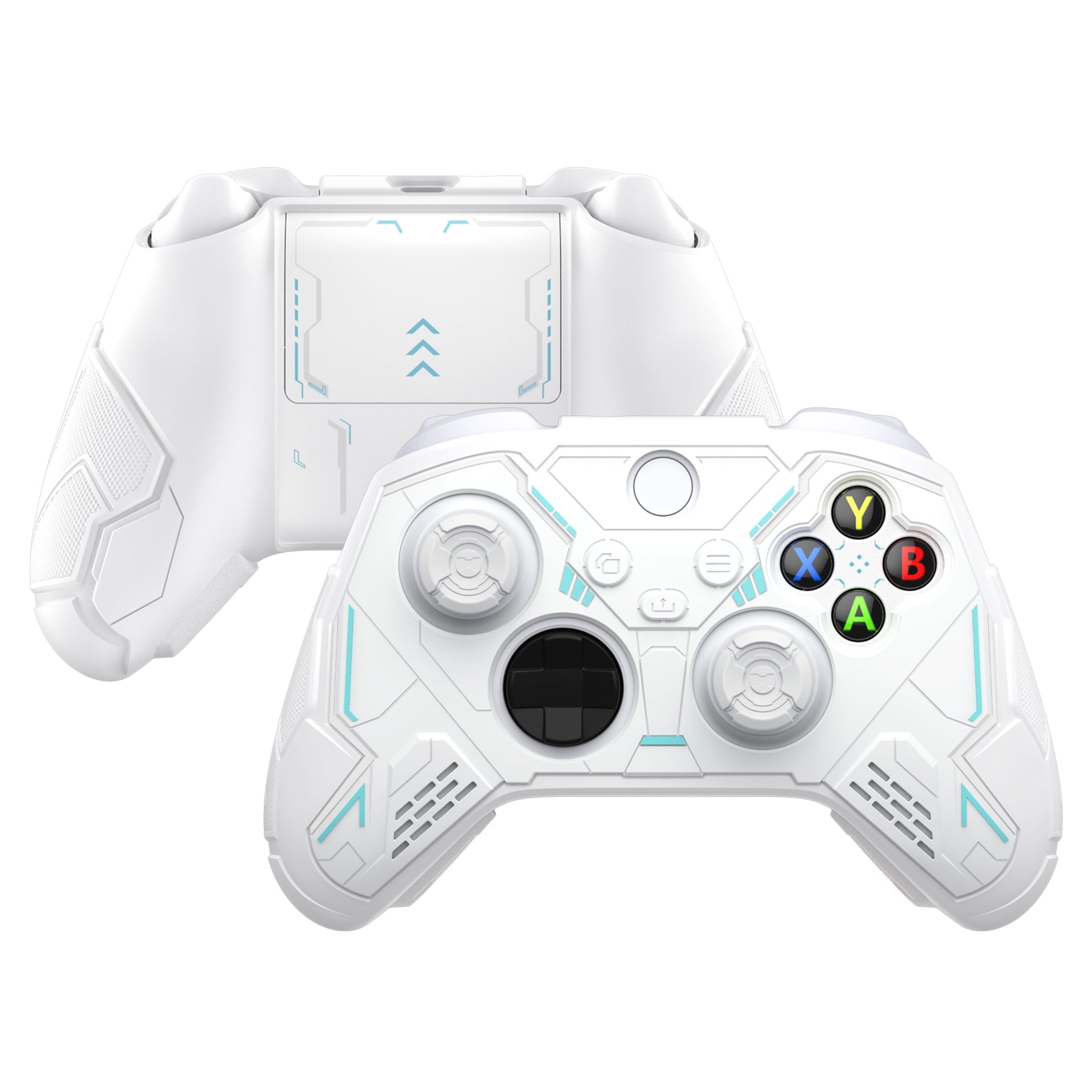 PlayVital Stellar Mecha Silicone Cover Skin for Xbox Series X/S Controller with Thumb Grips & Sticker, Anti-slip Grip Protector for Xbox Core Wireless Controller - White & Frost Gray PlayVital
