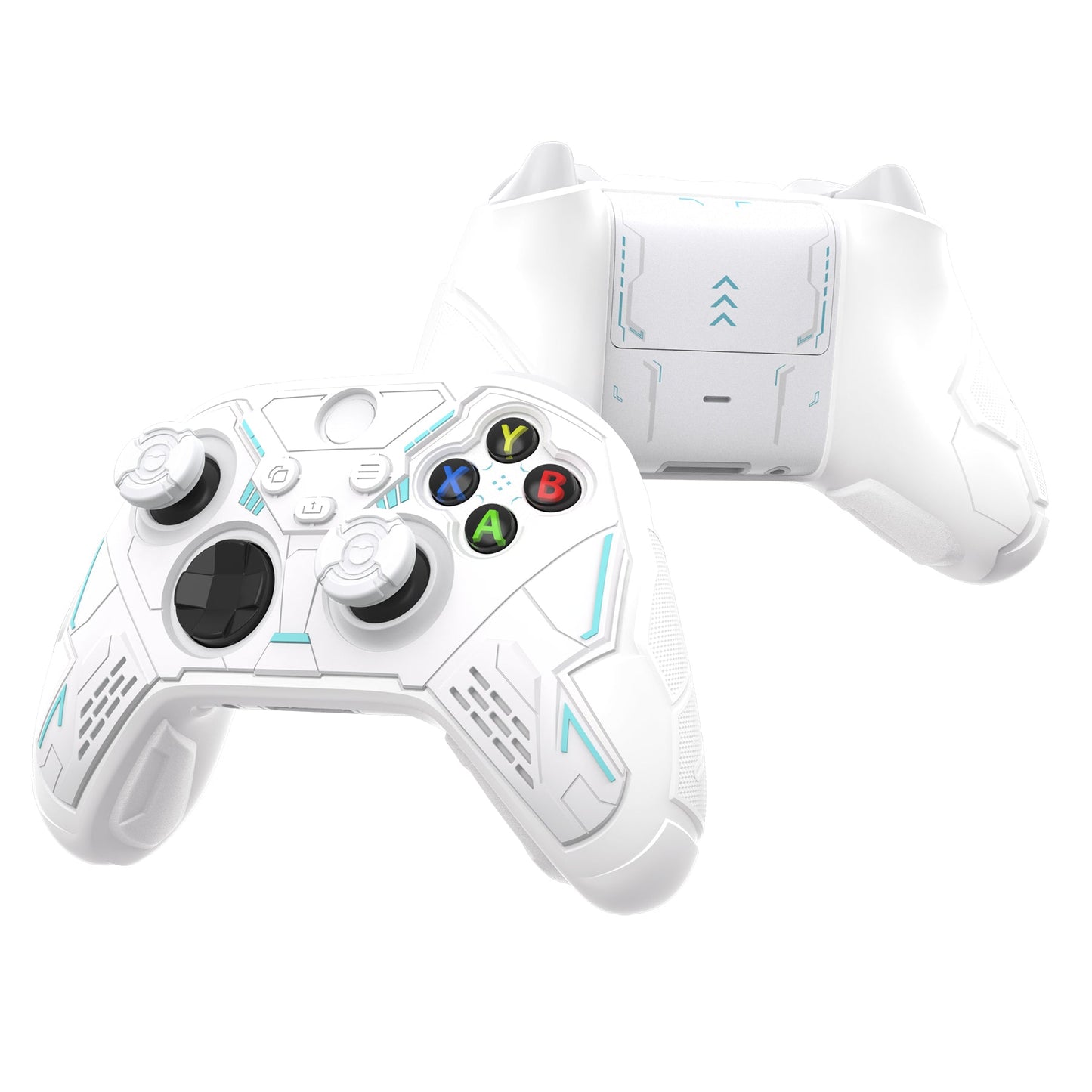 PlayVital Stellar Mecha Silicone Cover Skin for Xbox Series X/S Controller with Thumb Grips & Sticker, Anti-slip Grip Protector for Xbox Core Wireless Controller - White & Frost Gray PlayVital