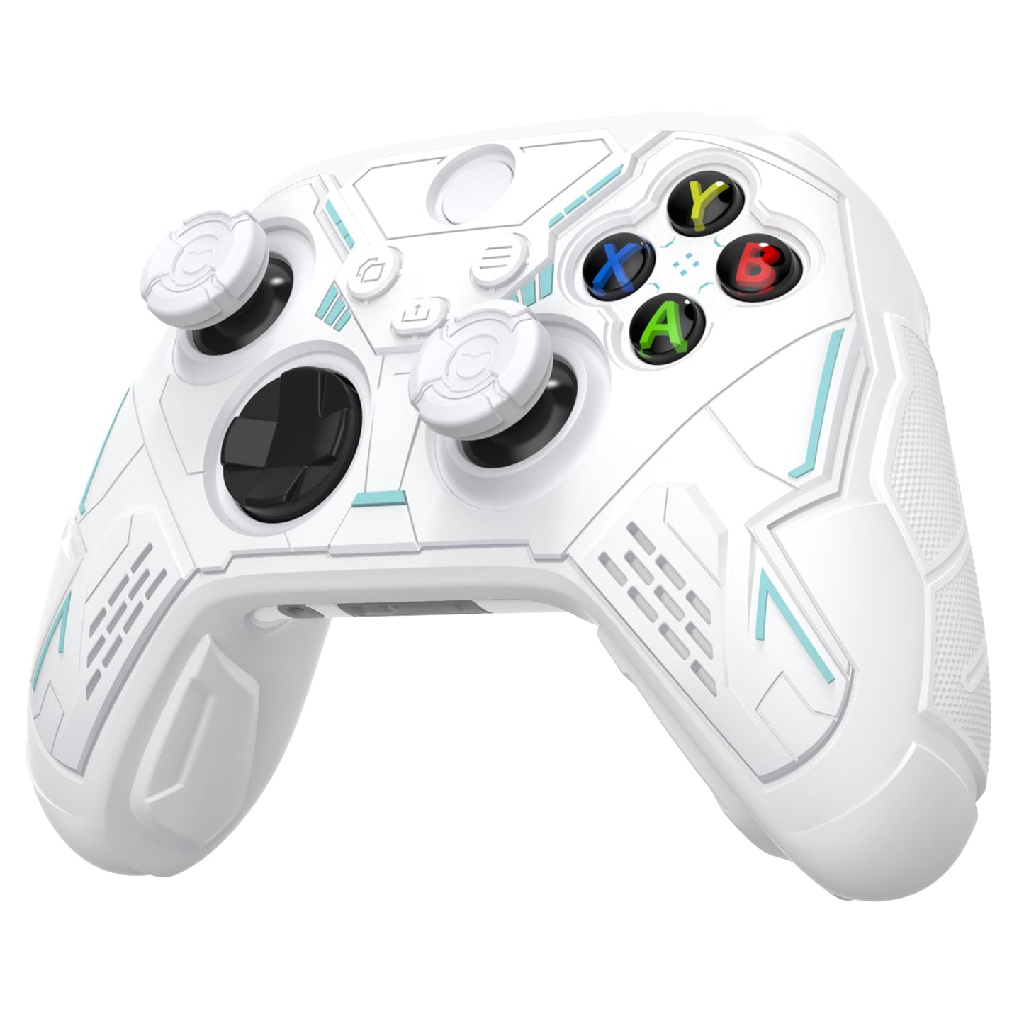 PlayVital Stellar Mecha Silicone Cover Skin for Xbox Series X/S Controller with Thumb Grips & Sticker, Anti-slip Grip Protector for Xbox Core Wireless Controller - White & Frost Gray PlayVital