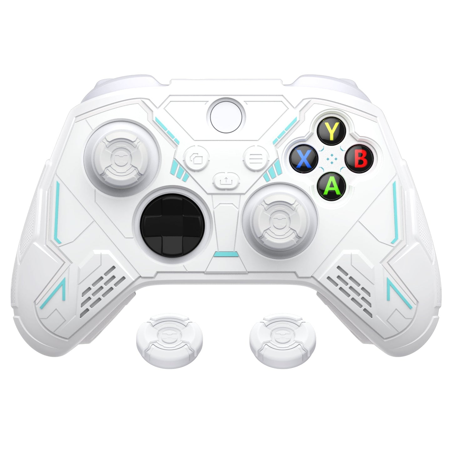 PlayVital Stellar Mecha Silicone Cover Skin for Xbox Series X/S Controller with Thumb Grips & Sticker, Anti-slip Grip Protector for Xbox Core Wireless Controller - White & Frost Gray PlayVital