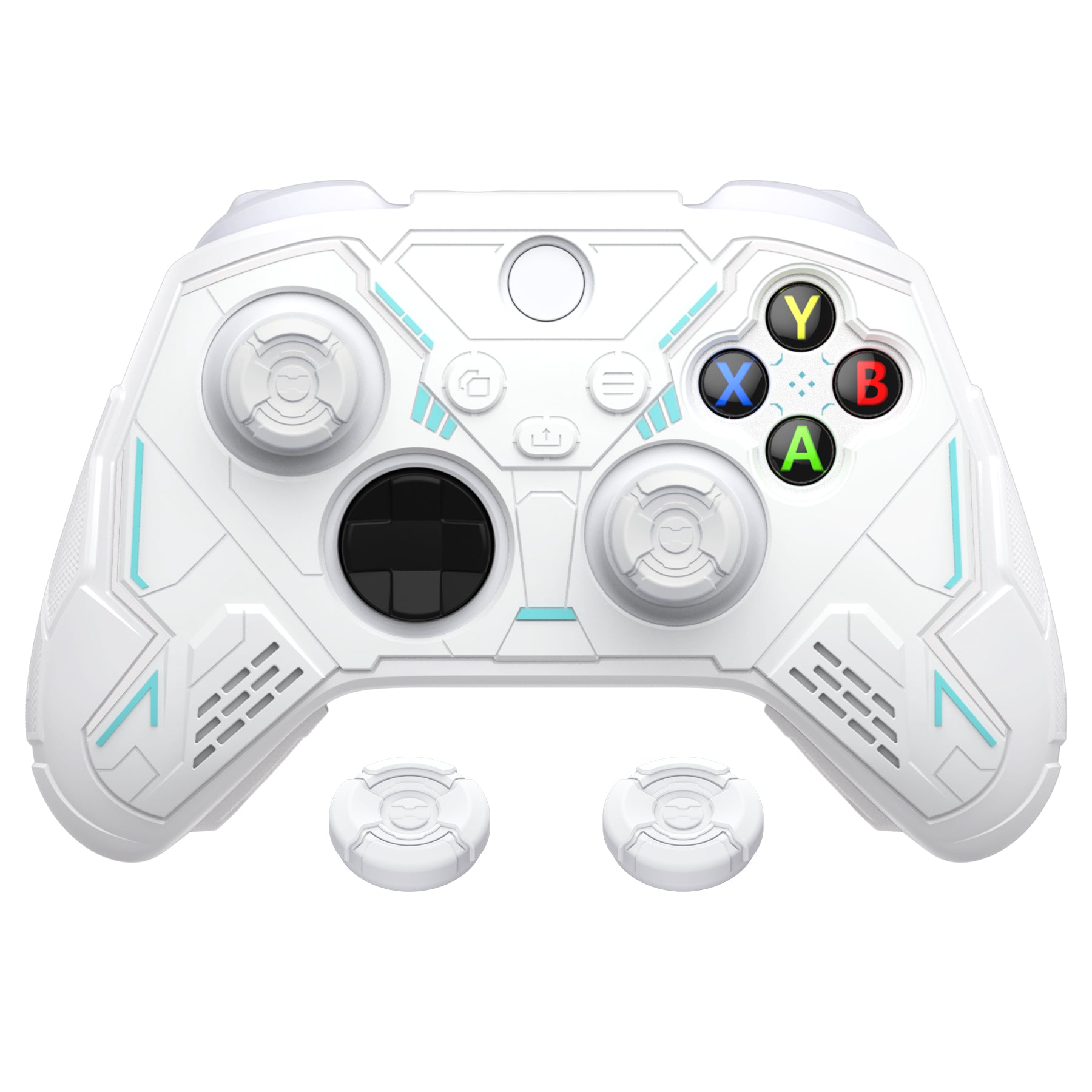 PlayVital Stellar Mecha Silicone Cover Skin for Xbox Series X/S Controller with Thumb Grips & Sticker, Anti-slip Grip Protector for Xbox Core Wireless Controller - White & Frost Gray PlayVital