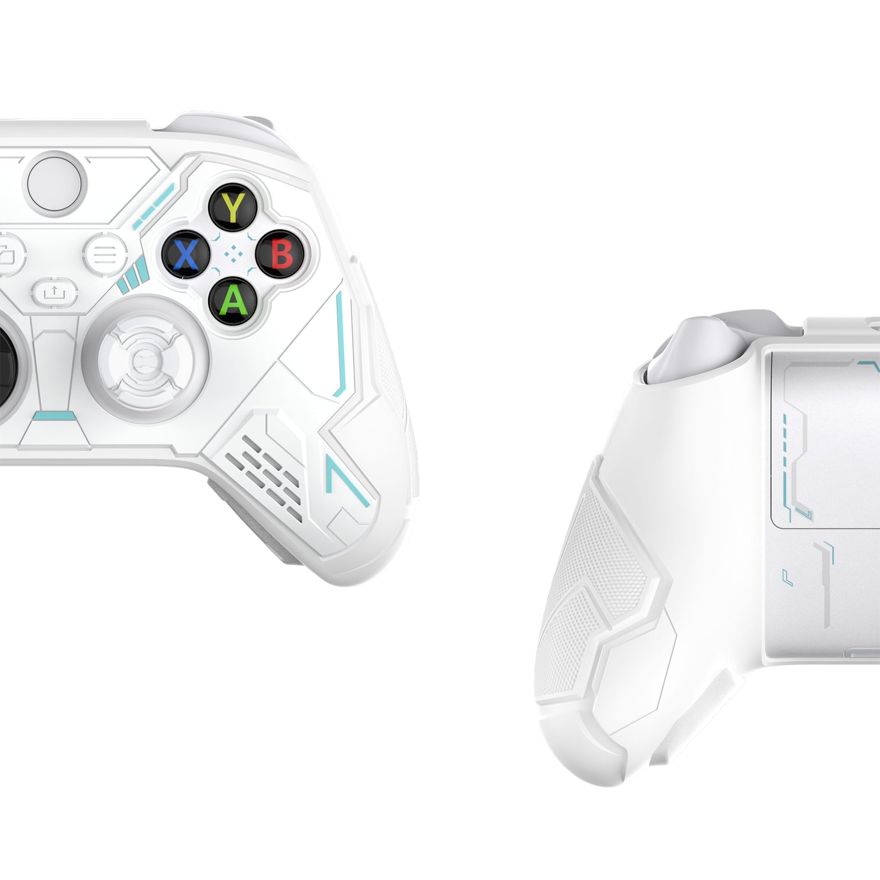 PlayVital Stellar Mecha Silicone Cover Skin for Xbox Series X/S Controller with Thumb Grips & Sticker, Anti-slip Grip Protector for Xbox Core Wireless Controller - White & Frost Gray PlayVital