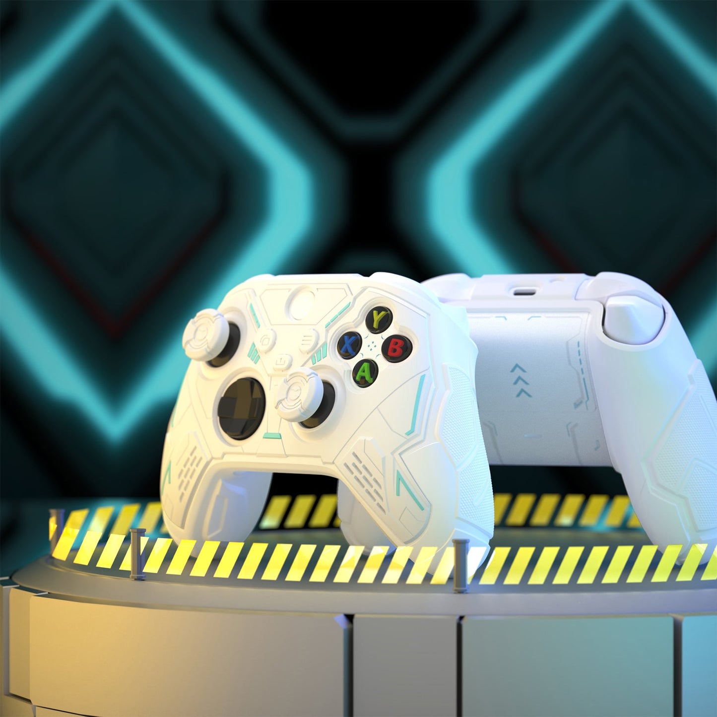 PlayVital Stellar Mecha Silicone Cover Skin for Xbox Series X/S Controller with Thumb Grips & Sticker, Anti-slip Grip Protector for Xbox Core Wireless Controller - White & Frost Gray PlayVital
