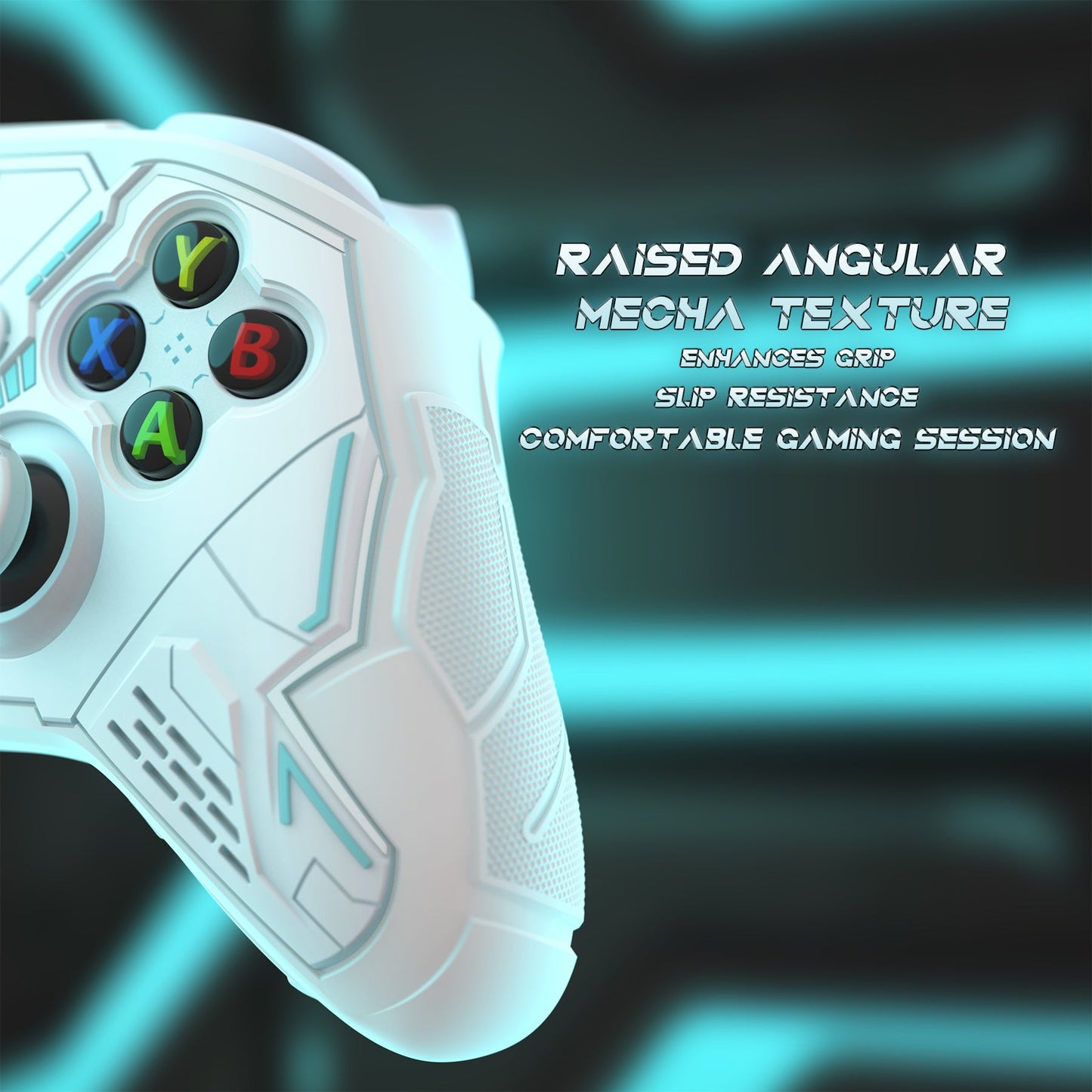 PlayVital Stellar Mecha Silicone Cover Skin for Xbox Series X/S Controller with Thumb Grips & Sticker, Anti-slip Grip Protector for Xbox Core Wireless Controller - White & Frost Gray PlayVital