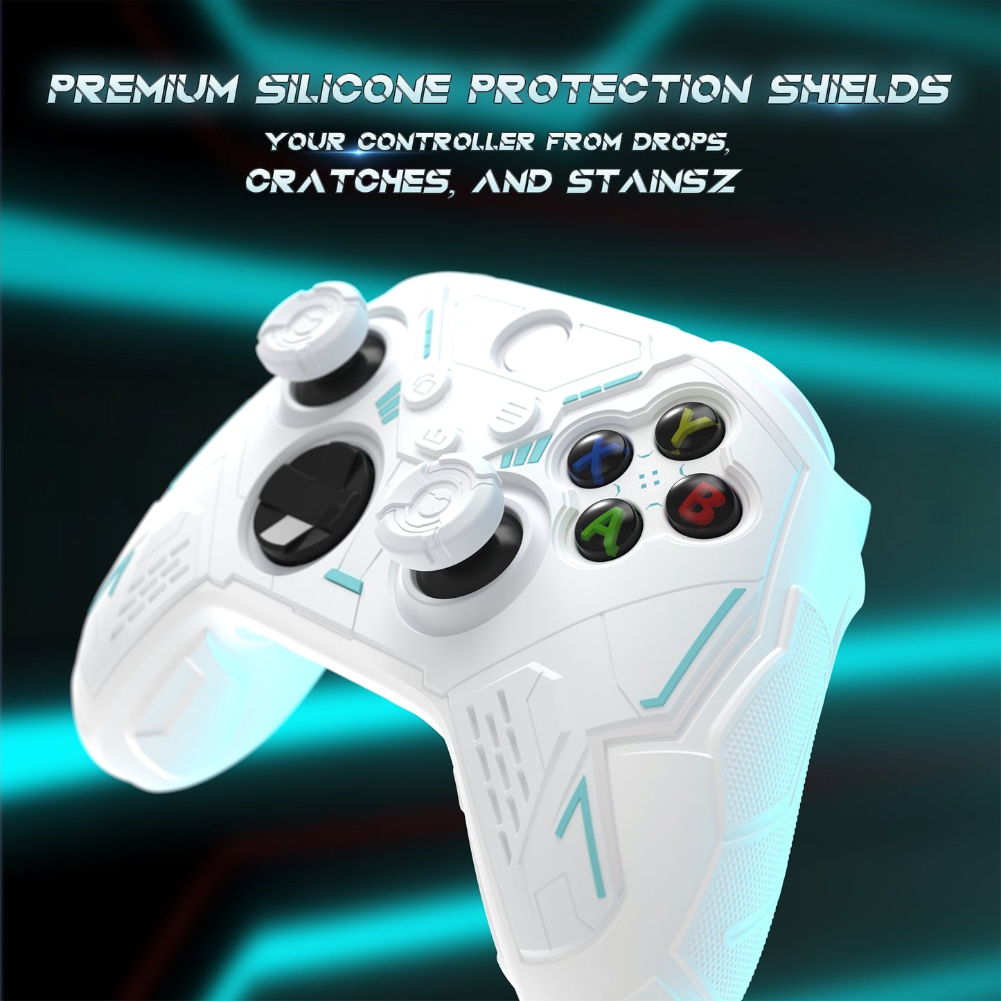 PlayVital Stellar Mecha Silicone Cover Skin for Xbox Series X/S Controller with Thumb Grips & Sticker, Anti-slip Grip Protector for Xbox Core Wireless Controller - White & Frost Gray PlayVital