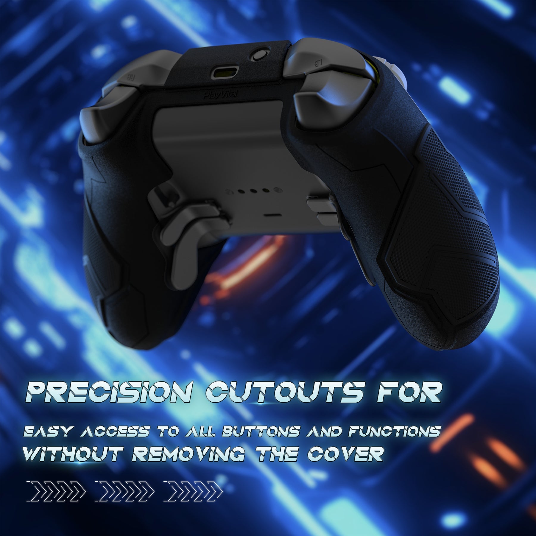 PlayVital Stellar Mecha Silicone Cover Skin with Thumb Grips for Xbox Elite Series 2 & Elite Series 2 Core Controller - Dark Gray & Black PlayVital