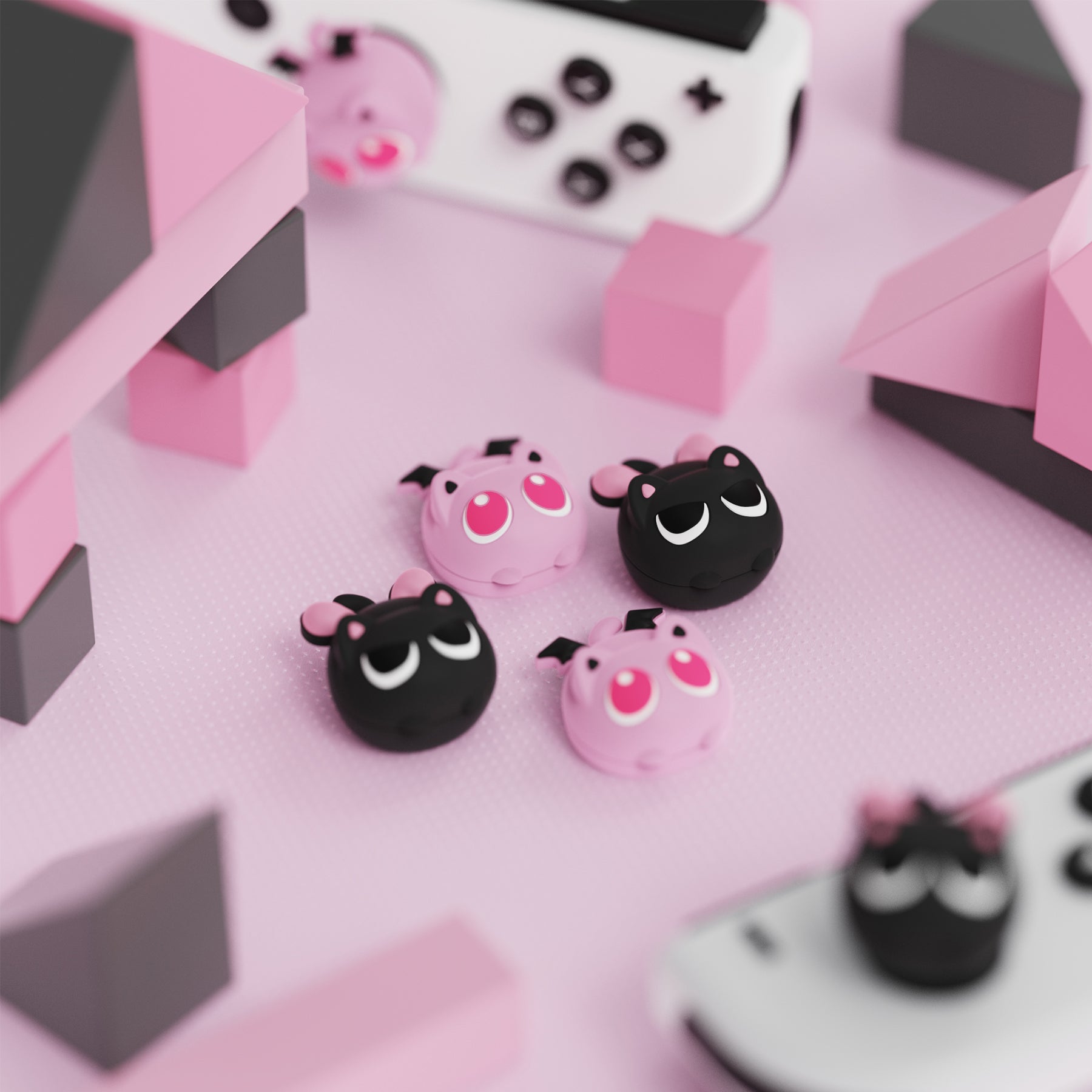 PlayVital Thumbs Cushion Caps Cute Thumb Grip Caps for Nintendo Switch & Switch OLED & Switch Lite - PP & VV The Winged Kittens playvital