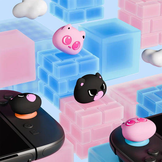 PlayVital Thumbs Cushion Caps Thumb Grips (4-Pack) for Switch 2, Anti-Fatigue Design Kawaii Silicone Joystick Grip Cover for Nintendo Switch 2 Joycon - PP & VV The Kitten PlayVital