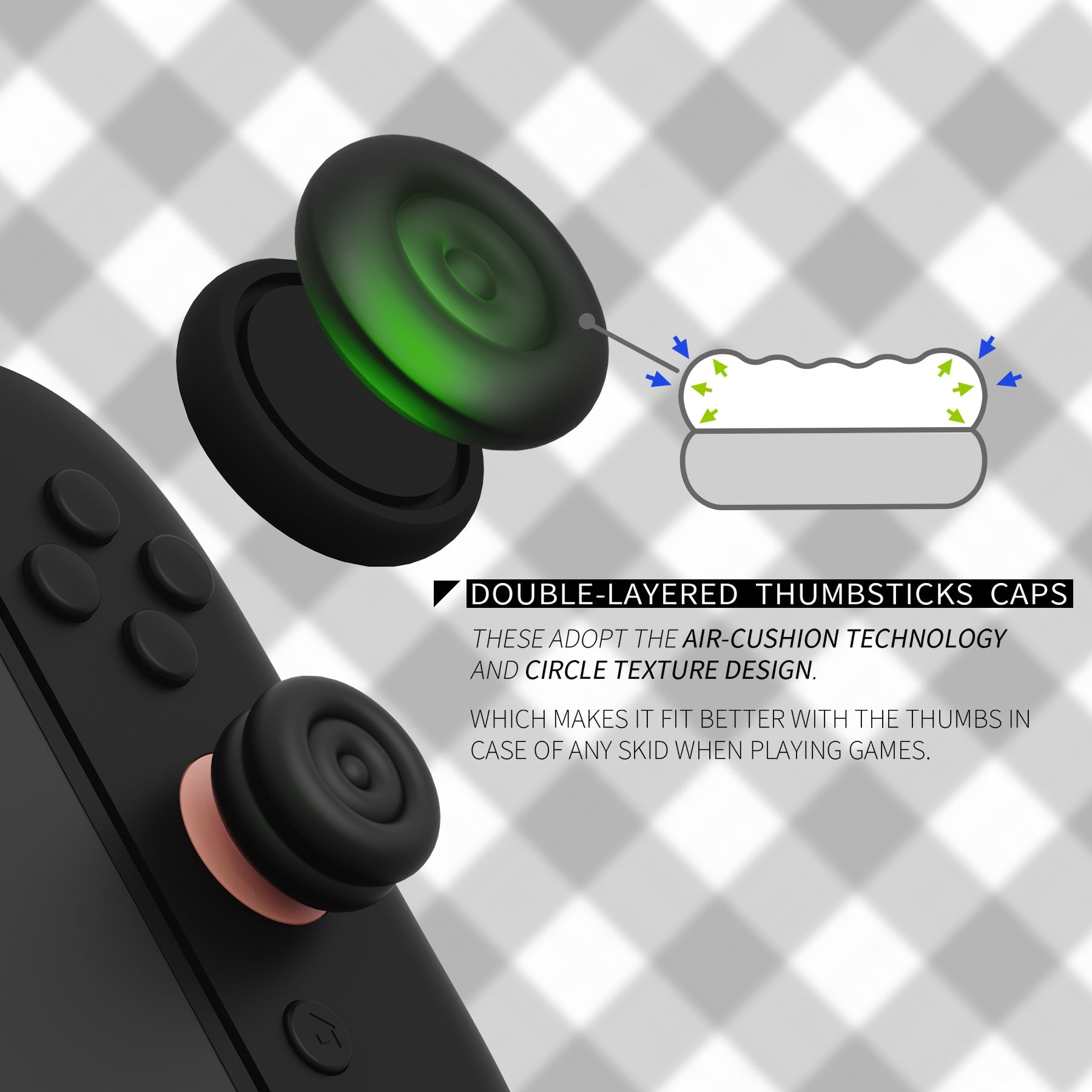 PlayVital Thumbs Cushion Grips Caps for Nintendo Switch 2 (2025), Joystick Caps for Joycon 2 - Black PlayVital