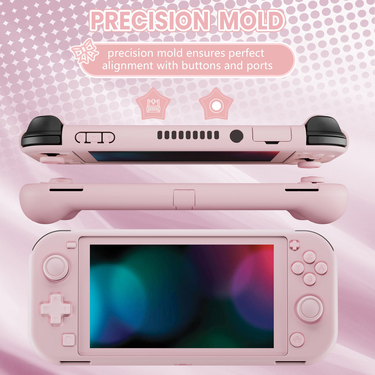 PlayVital Twilight Hard Protective Case with Screen Protector & Thumb Grips & Silicone Button Cover for Nintendo Switch Lite - Cherry Blossoms Pink PlayVital