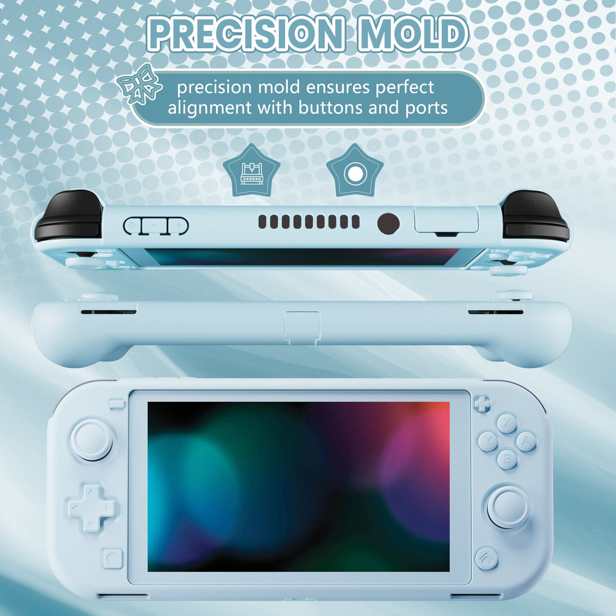 PlayVital Twilight Hard Protective Case with Screen Protector & Thumb Grips & Silicone Button Cover for Nintendo Switch Lite - Heaven Blue PlayVital