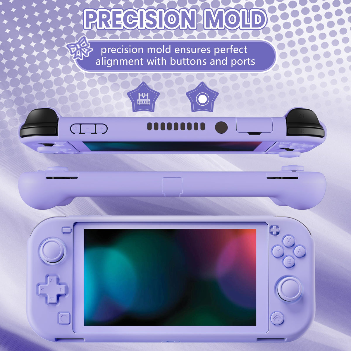 PlayVital Twilight Hard Protective Case with Screen Protector & Thumb Grips & Silicone Button Cover for Nintendo Switch Lite - Light Violet PlayVital