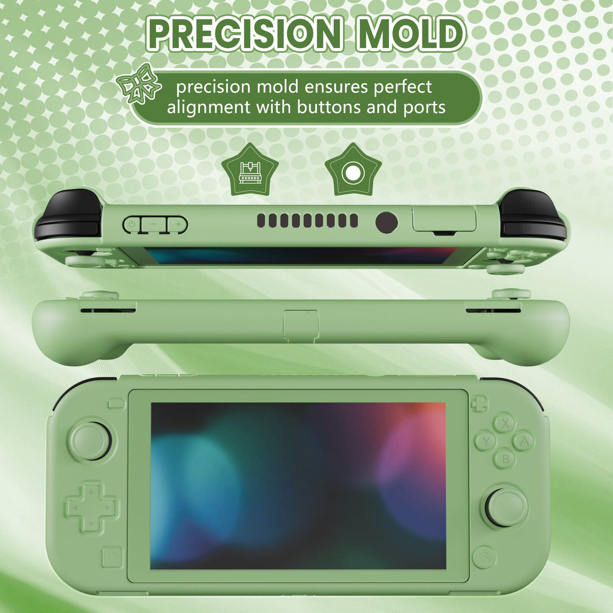 PlayVital Twilight Hard Protective Case with Screen Protector & Thumb Grips & Silicone Button Cover for Nintendo Switch Lite - Matcha Green PlayVital
