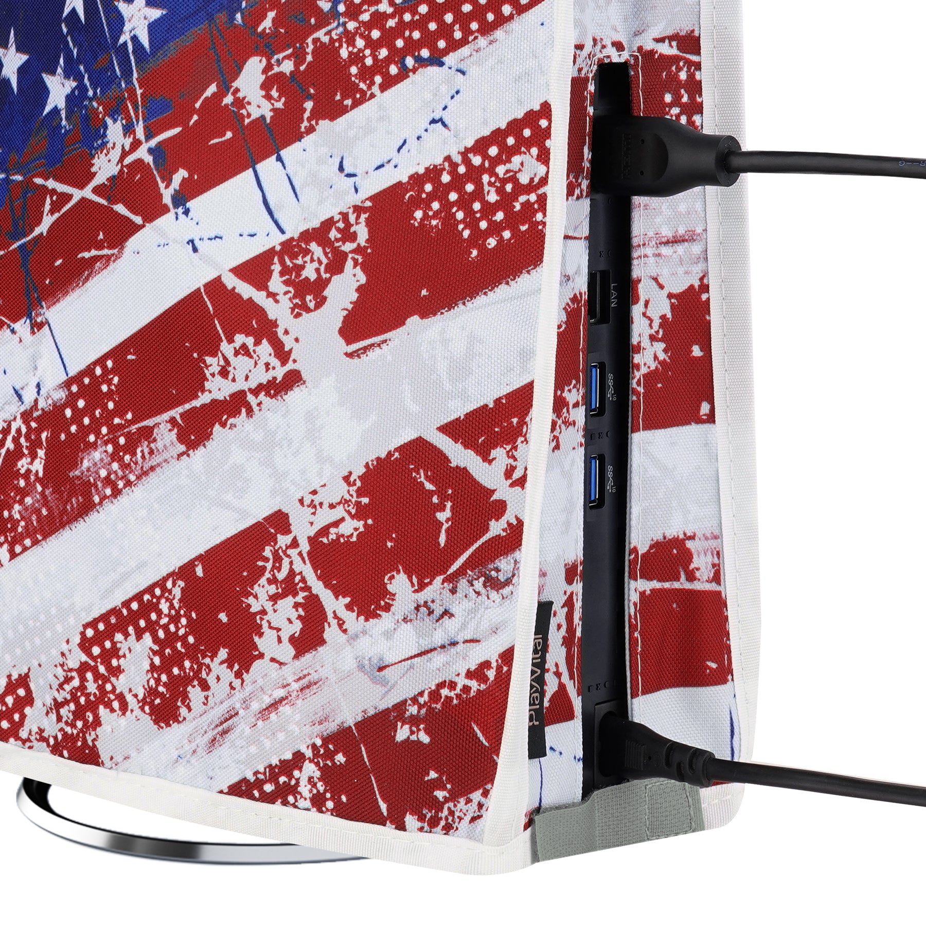 PlayVital Vertical Dust Cover for ps5 Slim Disc Edition(The New Smaller Design), Nylon Dust Proof Protector Waterproof Cover Sleeve for ps5 Slim Console - Impression US Flag - BMYPFH007 PlayVital