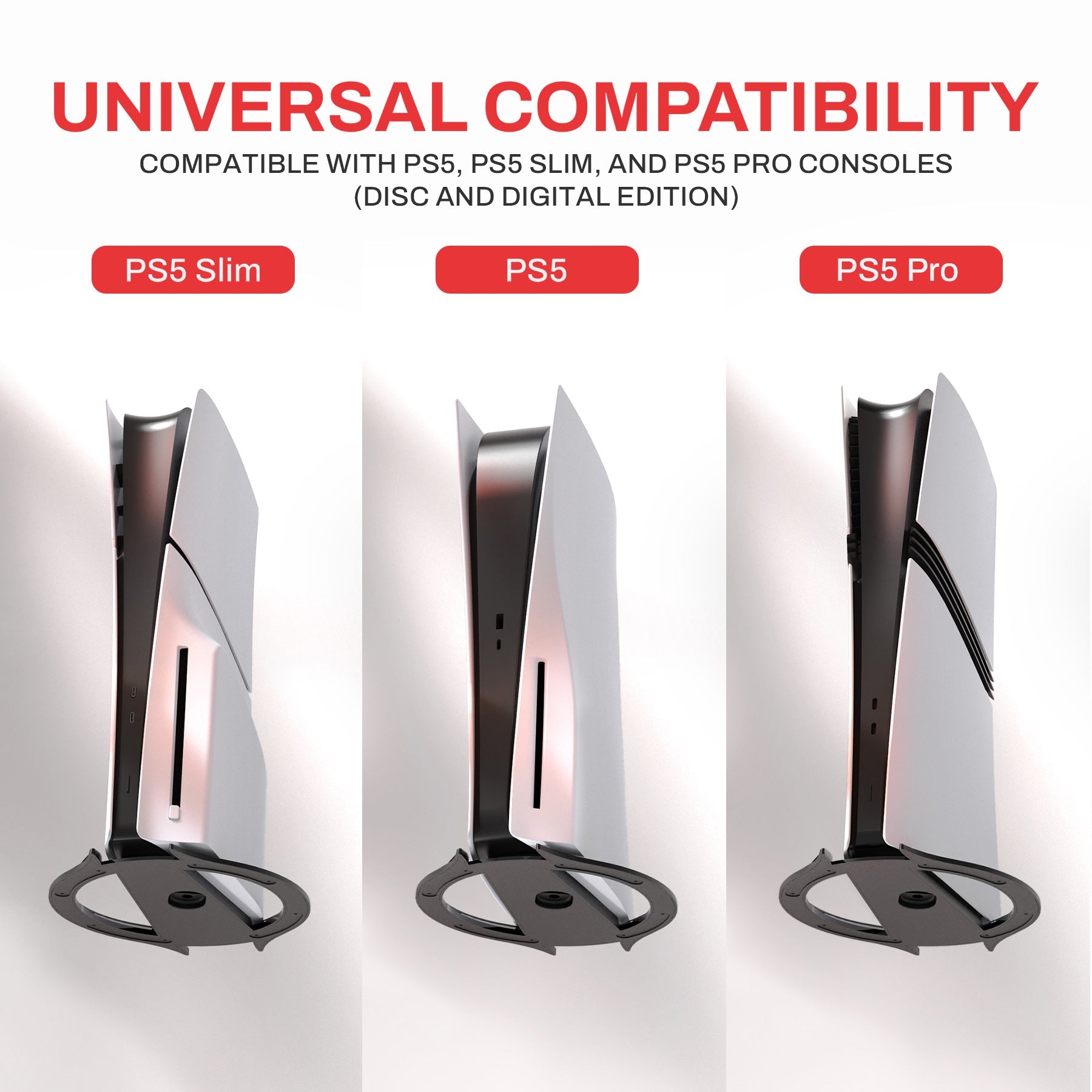 PlayVital Vertical Stand with Anti-Slip Pads for PS5/Slim/Pro/Standard Console Disc & Digital, Space-Saving Holder Base Accessories for PS5/Pro/Slim - Black PlayVital