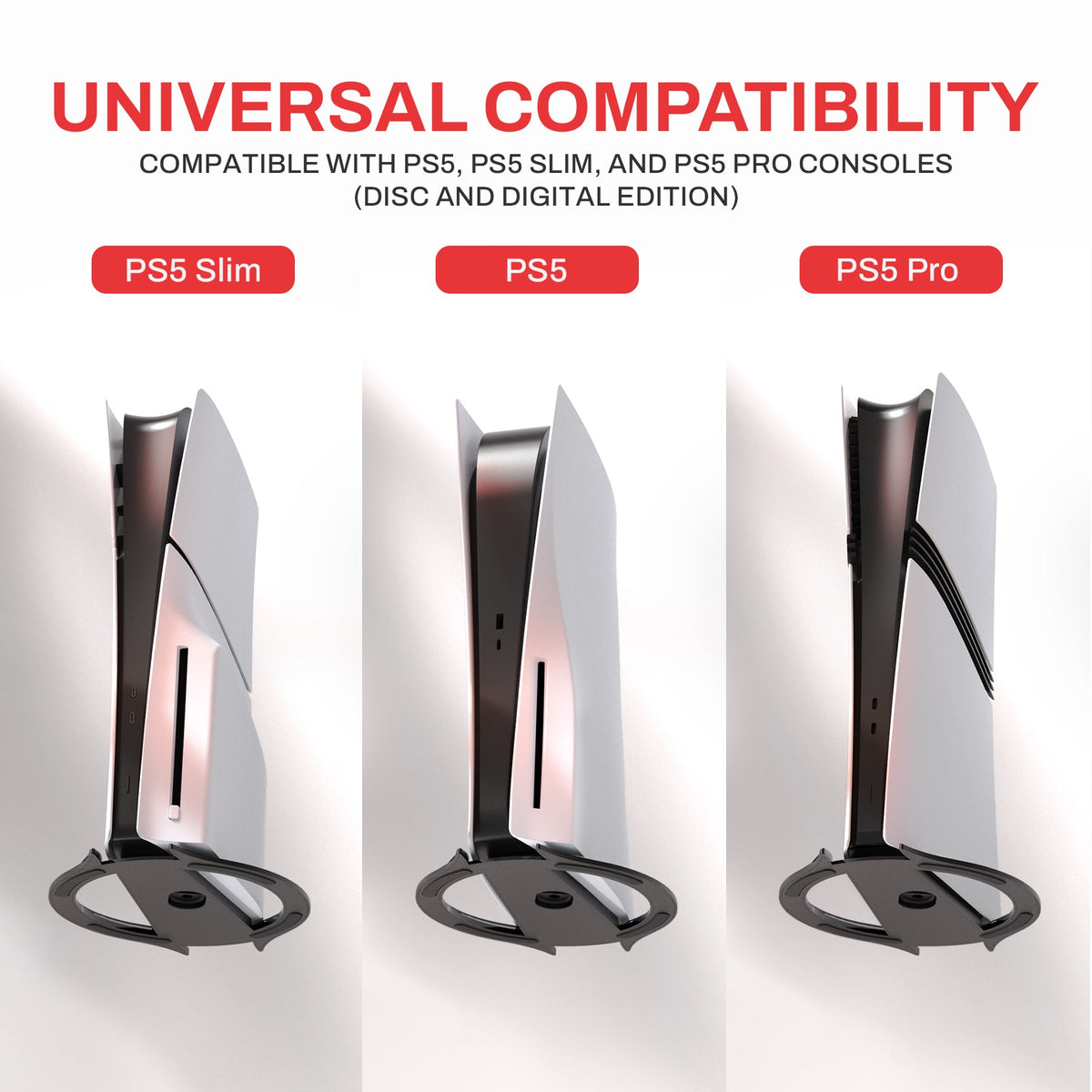 PlayVital Vertical Stand with Anti-Slip Pads for PS5/Slim/Pro/Standard Console Disc & Digital, Space-Saving Holder Base Accessories for PS5/Pro/Slim - Black PlayVital