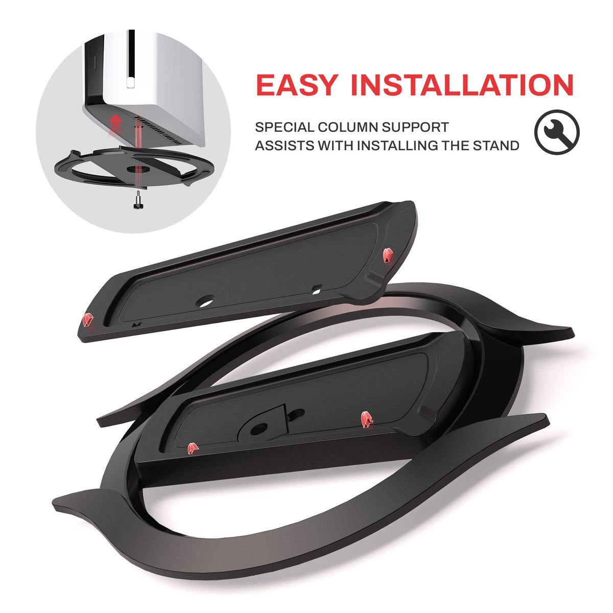 PlayVital Vertical Stand with Anti-Slip Pads for PS5/Slim/Pro/Standard Console Disc & Digital, Space-Saving Holder Base Accessories for PS5/Pro/Slim - Black PlayVital