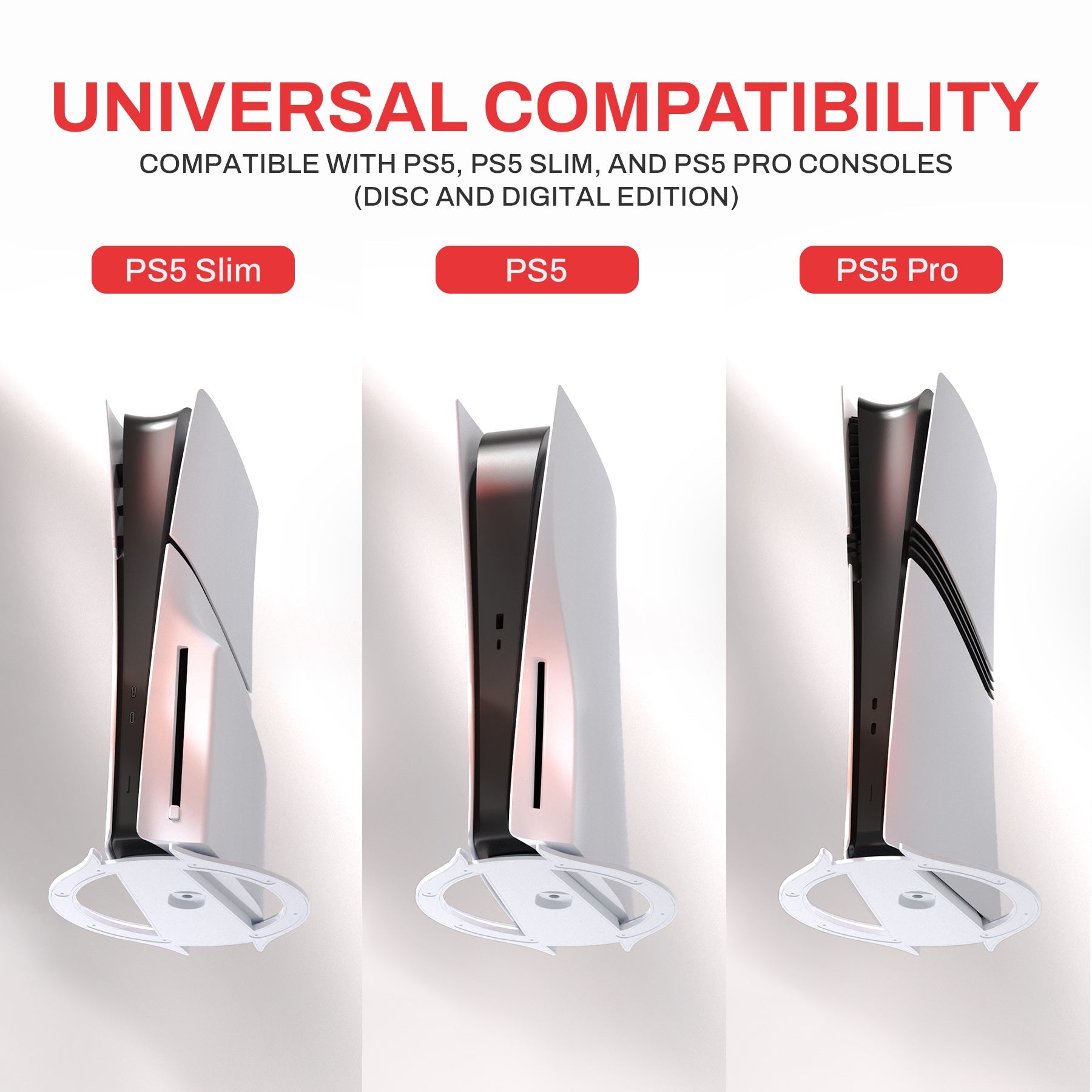 PlayVital Vertical Stand with Anti-Slip Pads for PS5/Slim/Pro/Standard Console Disc & Digital, Space-Saving Holder Base Accessories for PS5/Pro/Slim - White PlayVital