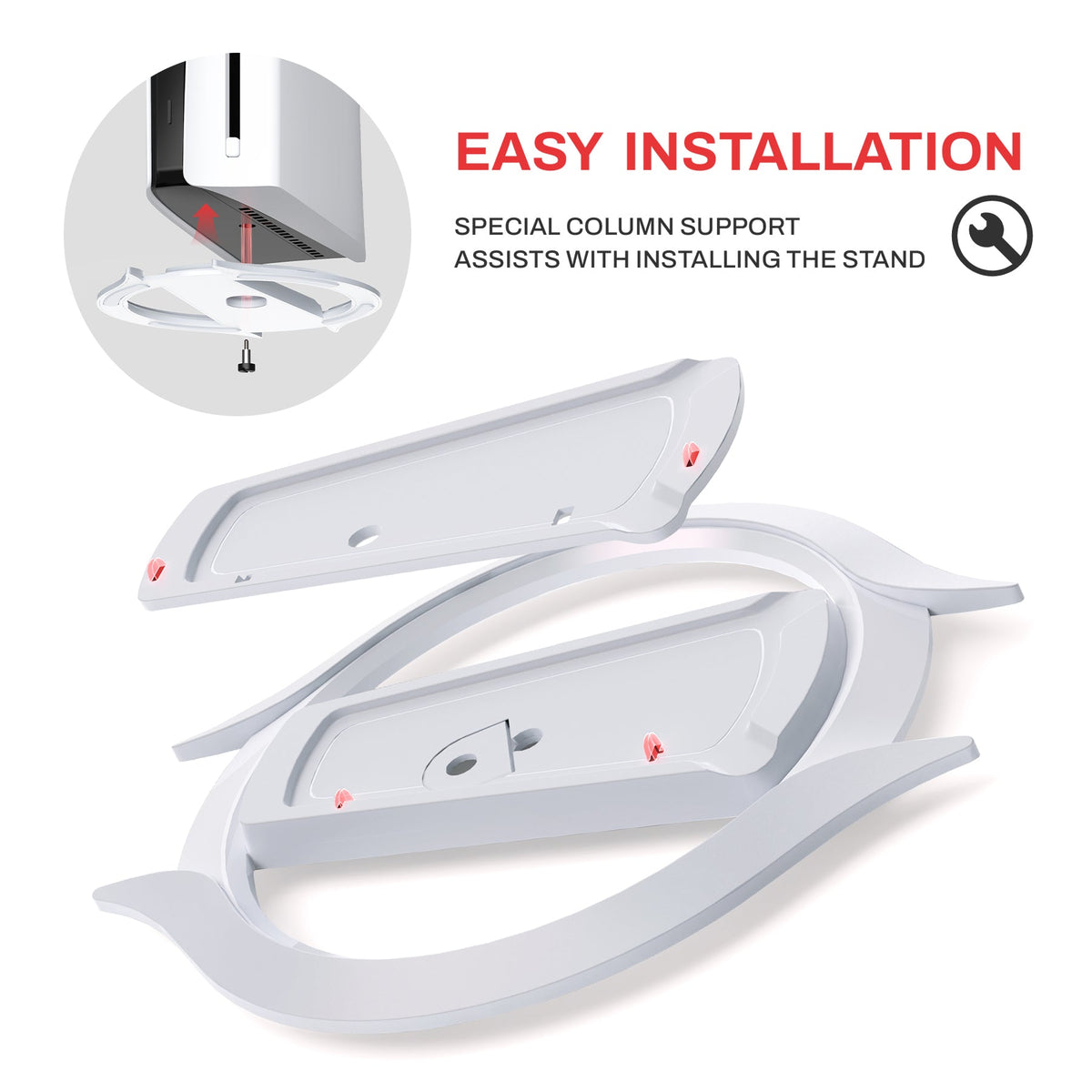 PlayVital Vertical Stand with Anti-Slip Pads for PS5/Slim/Pro/Standard Console Disc & Digital, Space-Saving Holder Base Accessories for PS5/Pro/Slim - White PlayVital