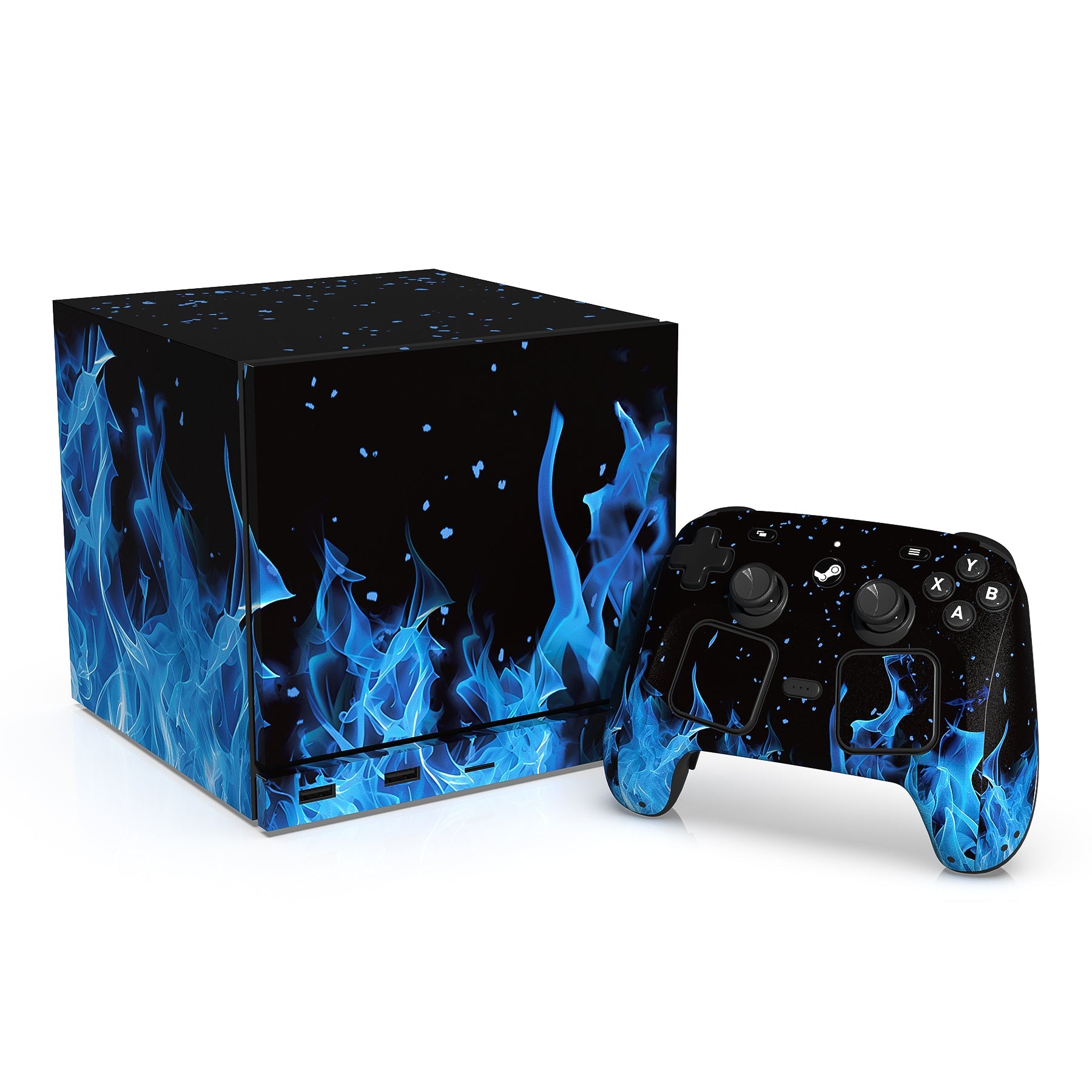 PlayVital Vinyl Skin Set for Steam Machine Console & Steam Controller (2026), Protective Decal Wrap - Blue Flame PlayVital