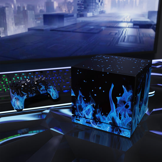 PlayVital Vinyl Skin Set for Steam Machine Console & Steam Controller (2026), Protective Decal Wrap - Blue Flame PlayVital