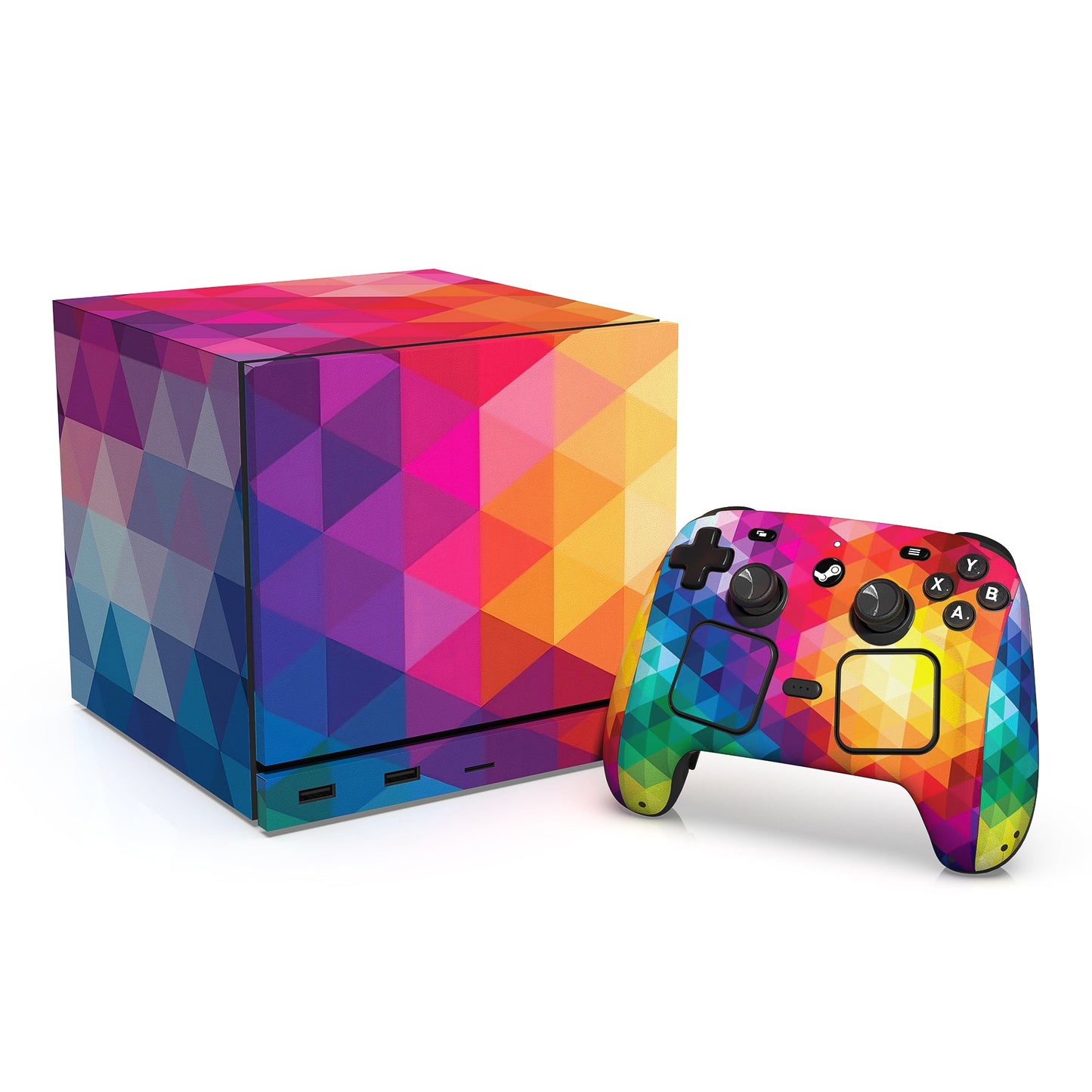 PlayVital Vinyl Skin Set for Steam Machine Console & Steam Controller (2026), Protective Decal Wrap - Colorful Triangle PlayVital