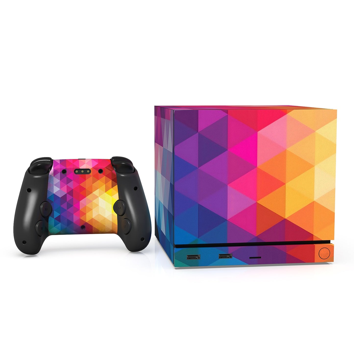 PlayVital Vinyl Skin Set for Steam Machine Console & Steam Controller (2026), Protective Decal Wrap - Colorful Triangle PlayVital