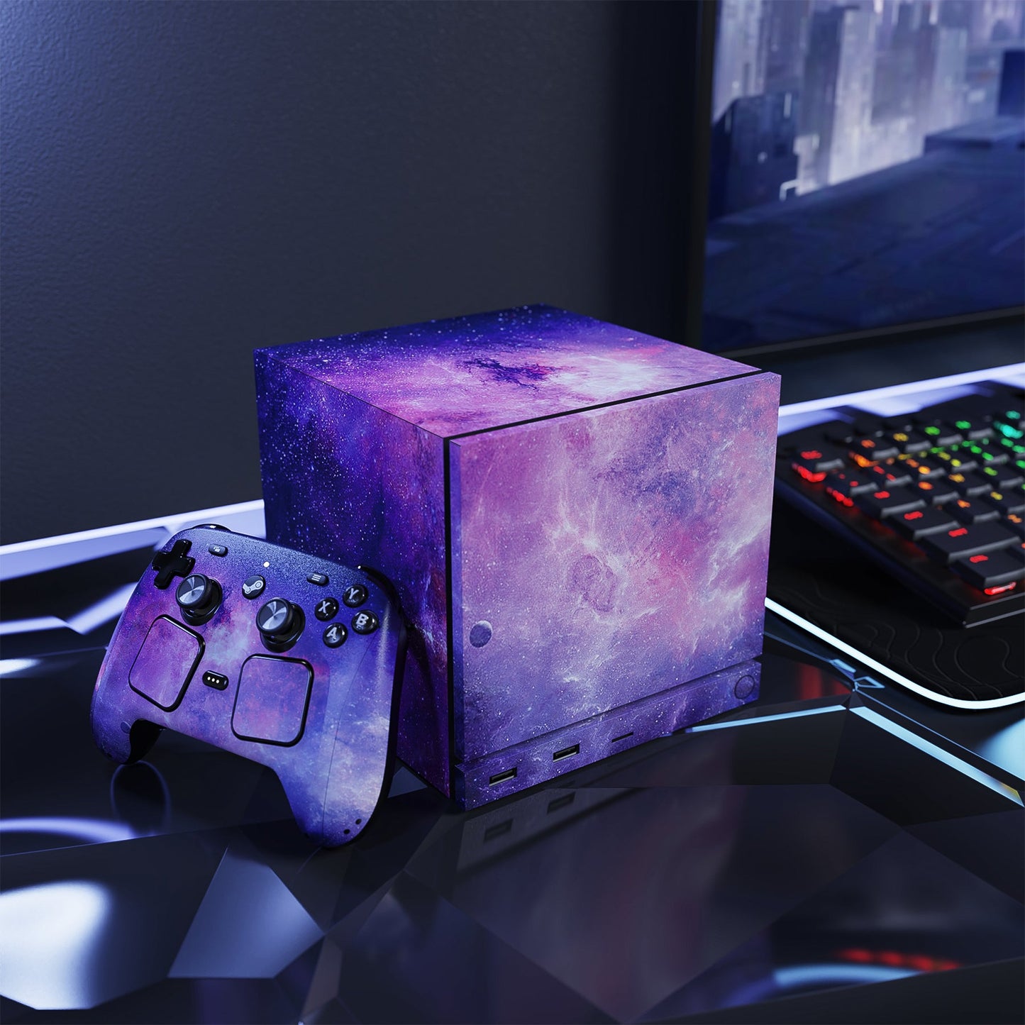 PlayVital Vinyl Skin Set for Steam Machine Console & Steam Controller (2026), Protective Decal Wrap - Nebula Galaxy PlayVital