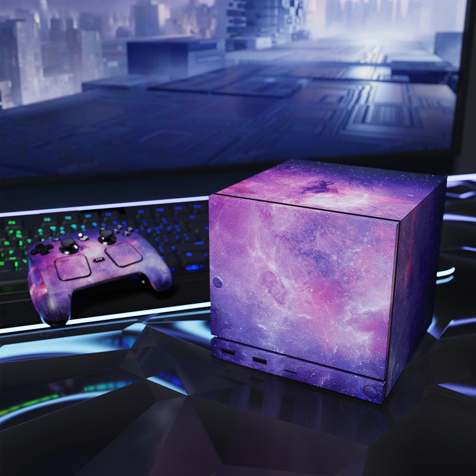PlayVital Vinyl Skin Set for Steam Machine Console & Steam Controller (2026), Protective Decal Wrap - Nebula Galaxy PlayVital