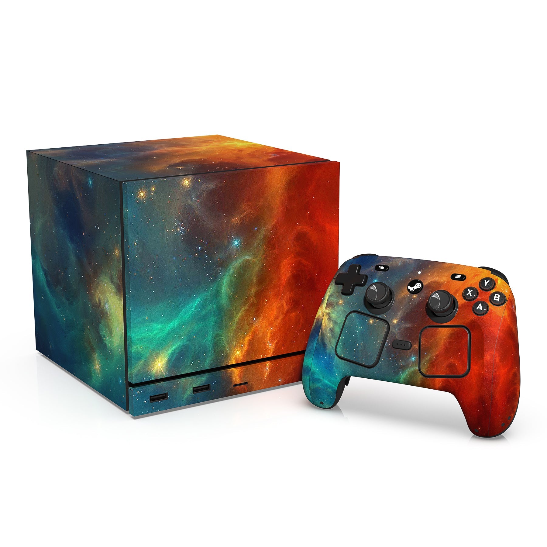 PlayVital Vinyl Skin Set for Steam Machine Console & Steam Controller (2026), Protective Decal Wrap - Orange Star Universe PlayVital