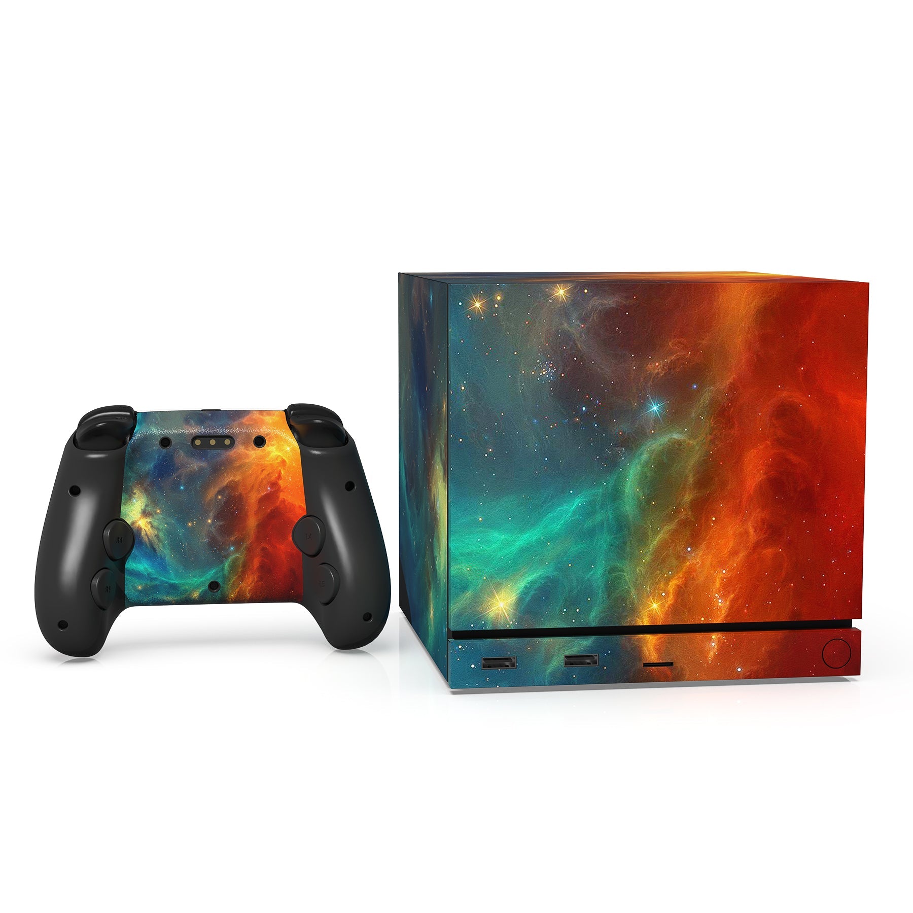 PlayVital Vinyl Skin Set for Steam Machine Console & Steam Controller (2026), Protective Decal Wrap - Orange Star Universe PlayVital