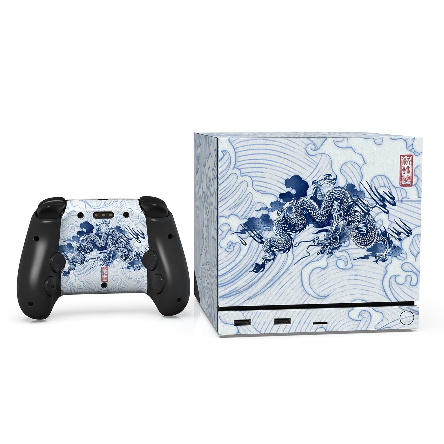 PlayVital Vinyl Skin Set for Steam Machine Console & Steam Controller (2026), Protective Decal Wrap - Qinghua Porcelain Style PlayVital
