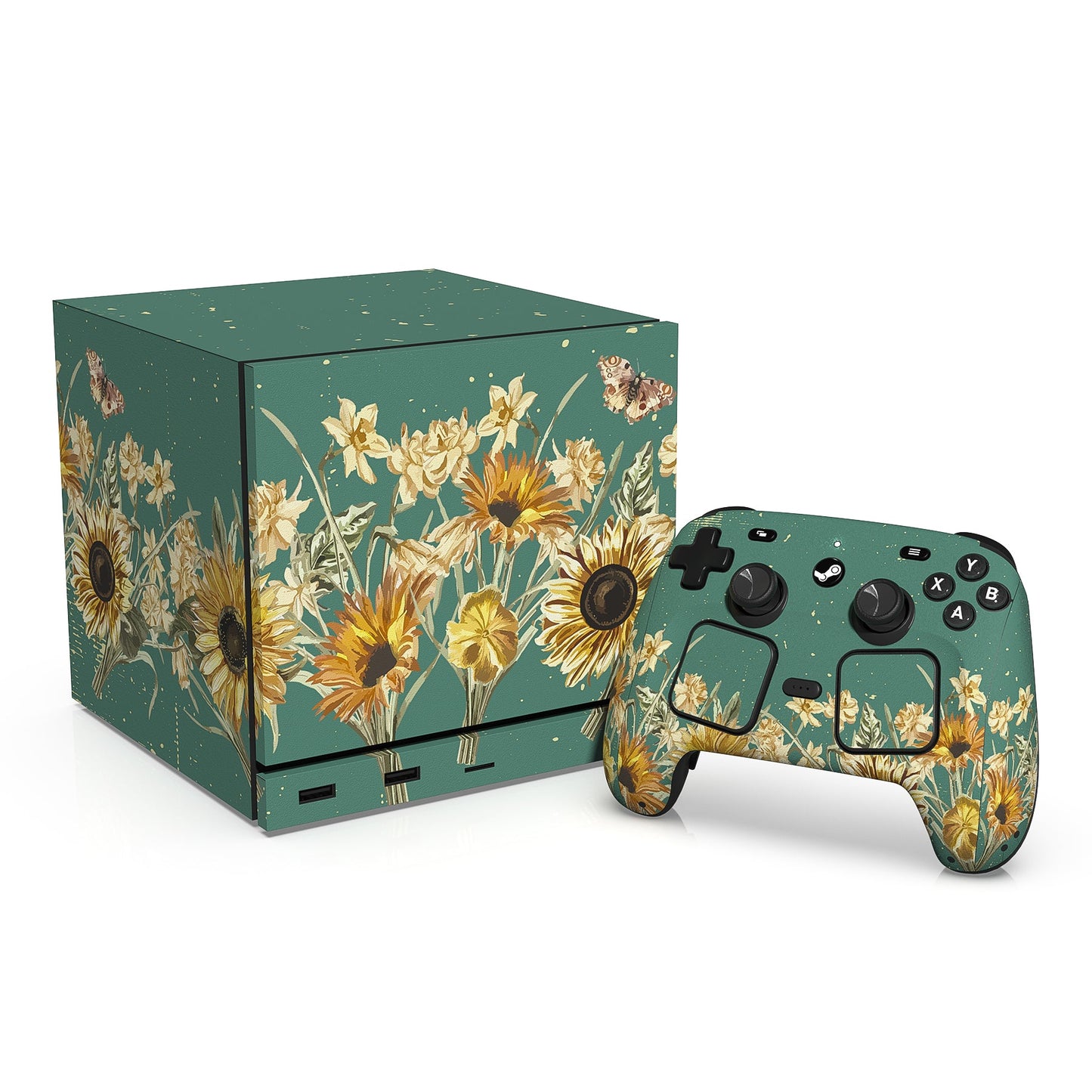 PlayVital Vinyl Skin Set for Steam Machine Console & Steam Controller (2026), Protective Decal Wrap - Sunflowers PlayVital