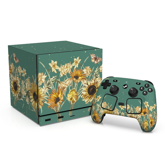 PlayVital Vinyl Skin Set for Steam Machine Console & Steam Controller (2026), Protective Decal Wrap - Sunflowers PlayVital