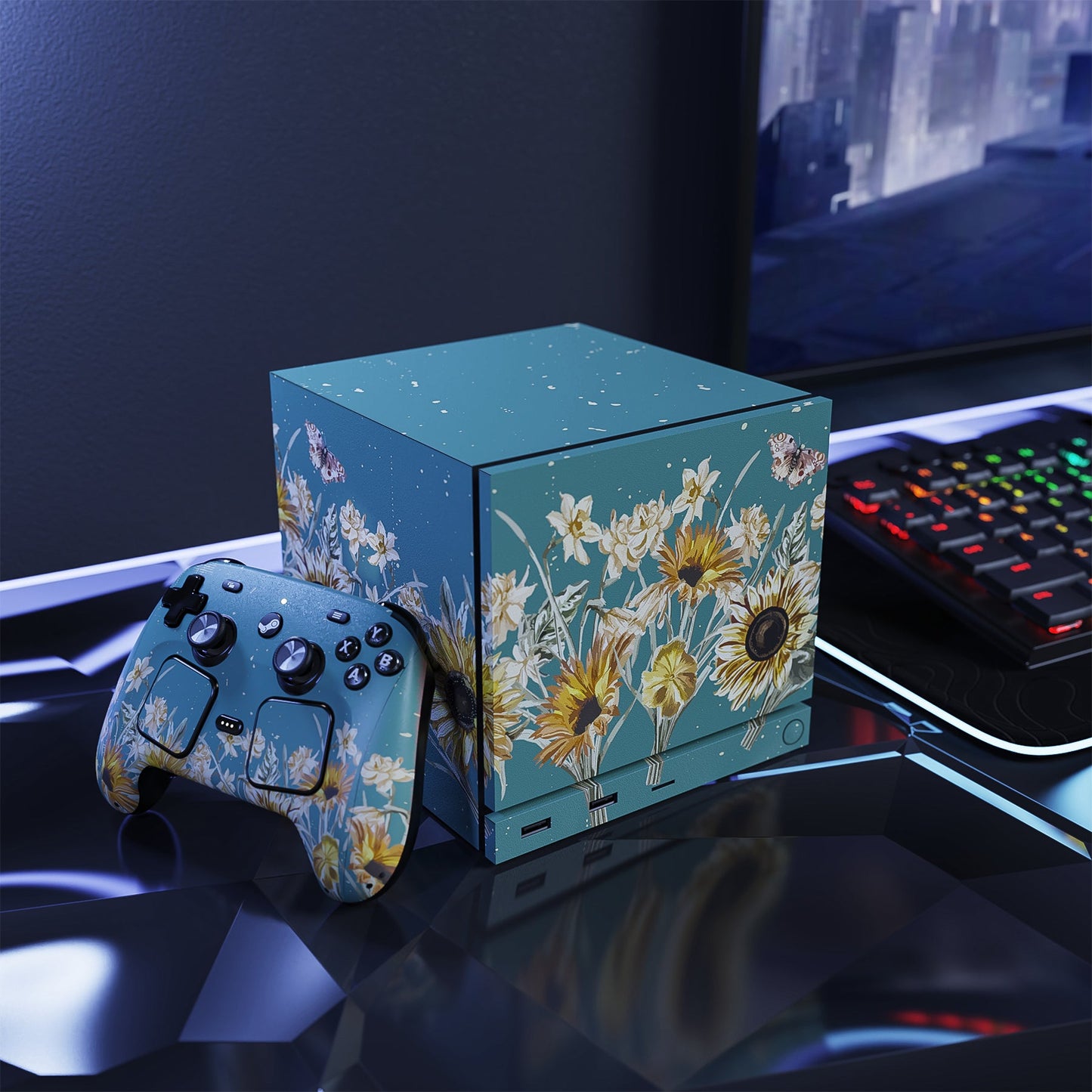 PlayVital Vinyl Skin Set for Steam Machine Console & Steam Controller (2026), Protective Decal Wrap - Sunflowers PlayVital
