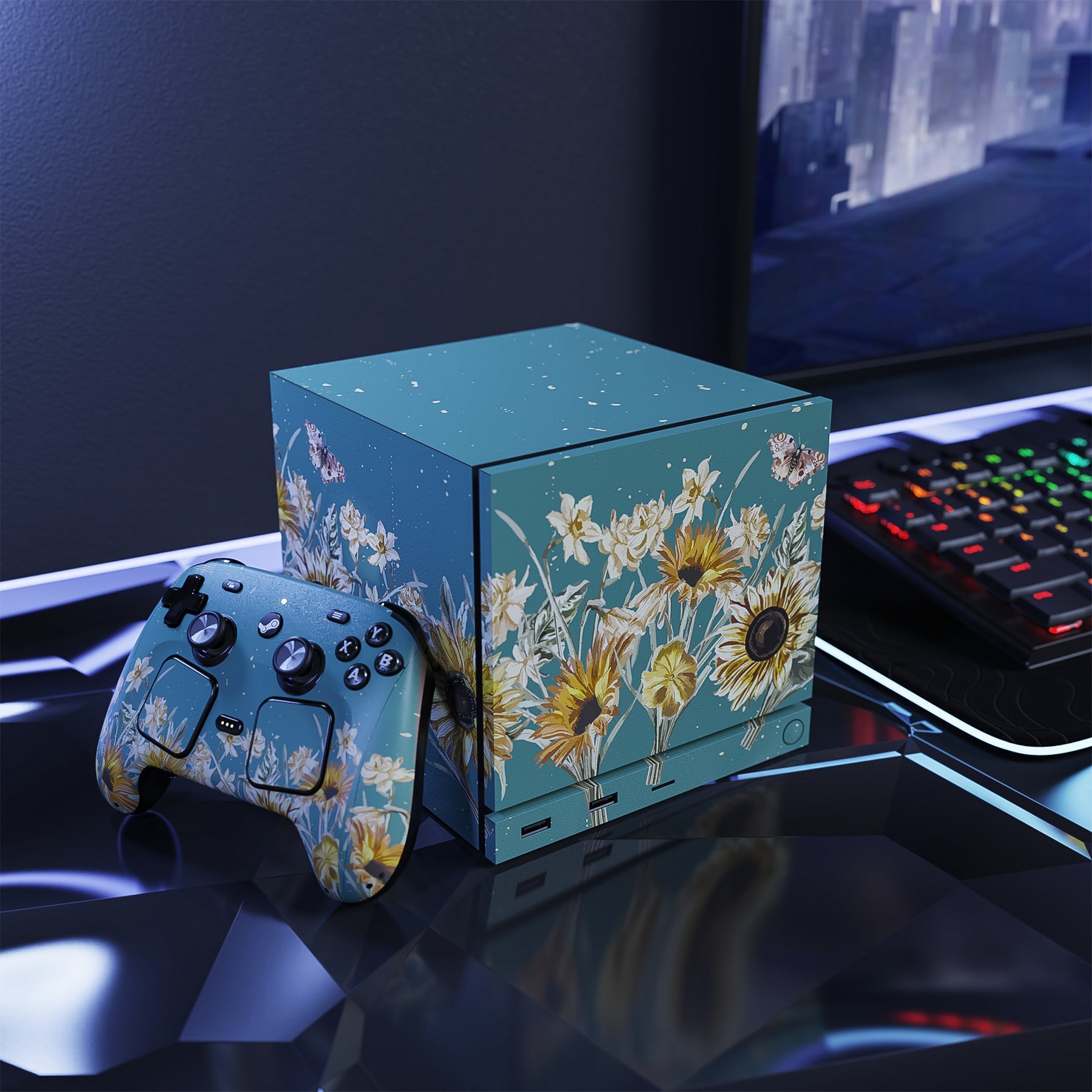 PlayVital Vinyl Skin Set for Steam Machine Console & Steam Controller (2026), Protective Decal Wrap - Sunflowers PlayVital