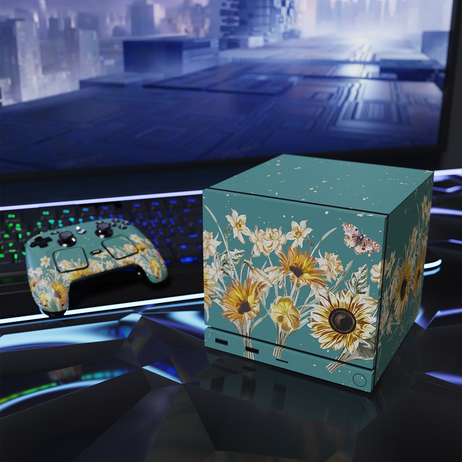 PlayVital Vinyl Skin Set for Steam Machine Console & Steam Controller (2026), Protective Decal Wrap - Sunflowers PlayVital
